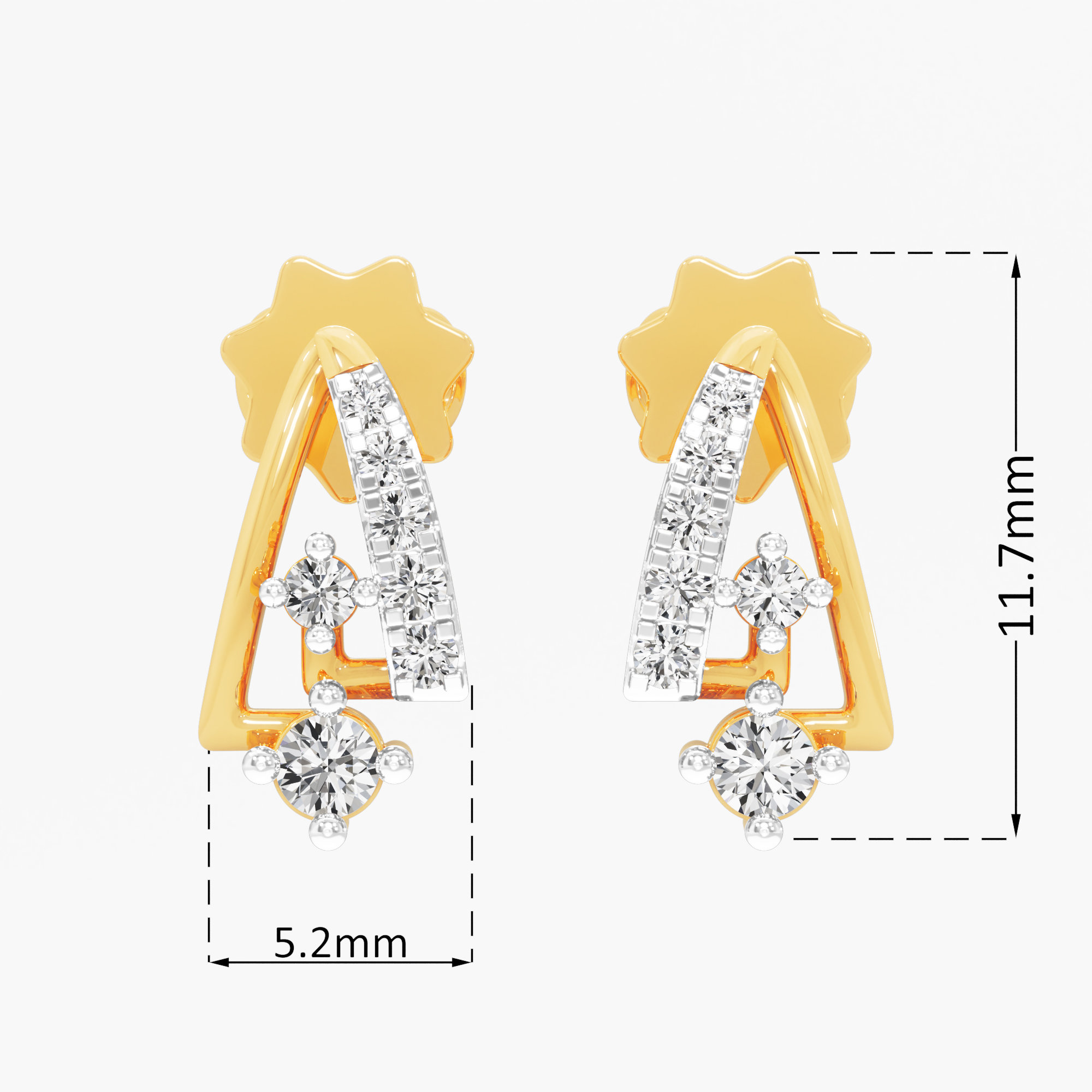 Prism Drop Stud Earrings in 9KT Yellow Gold (Diamond Quality: FG-VVS VS)