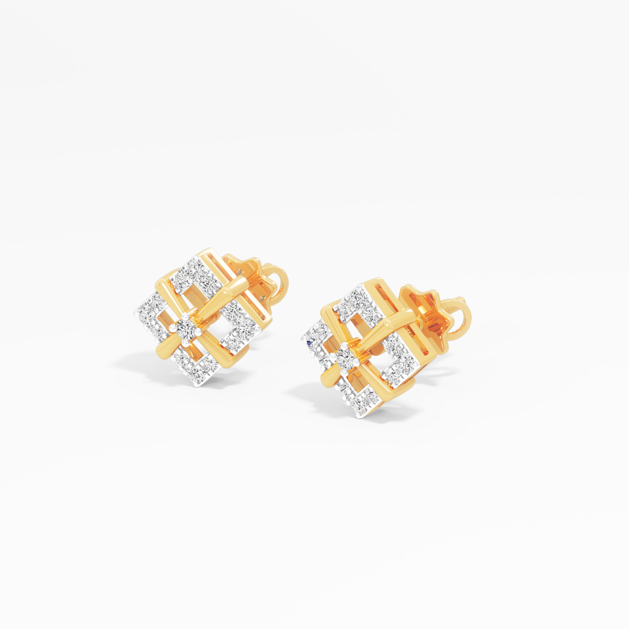 Cross Lattice Stud Earrings in 9KT Yellow Gold (Diamond Quality:FG-VVS VS)