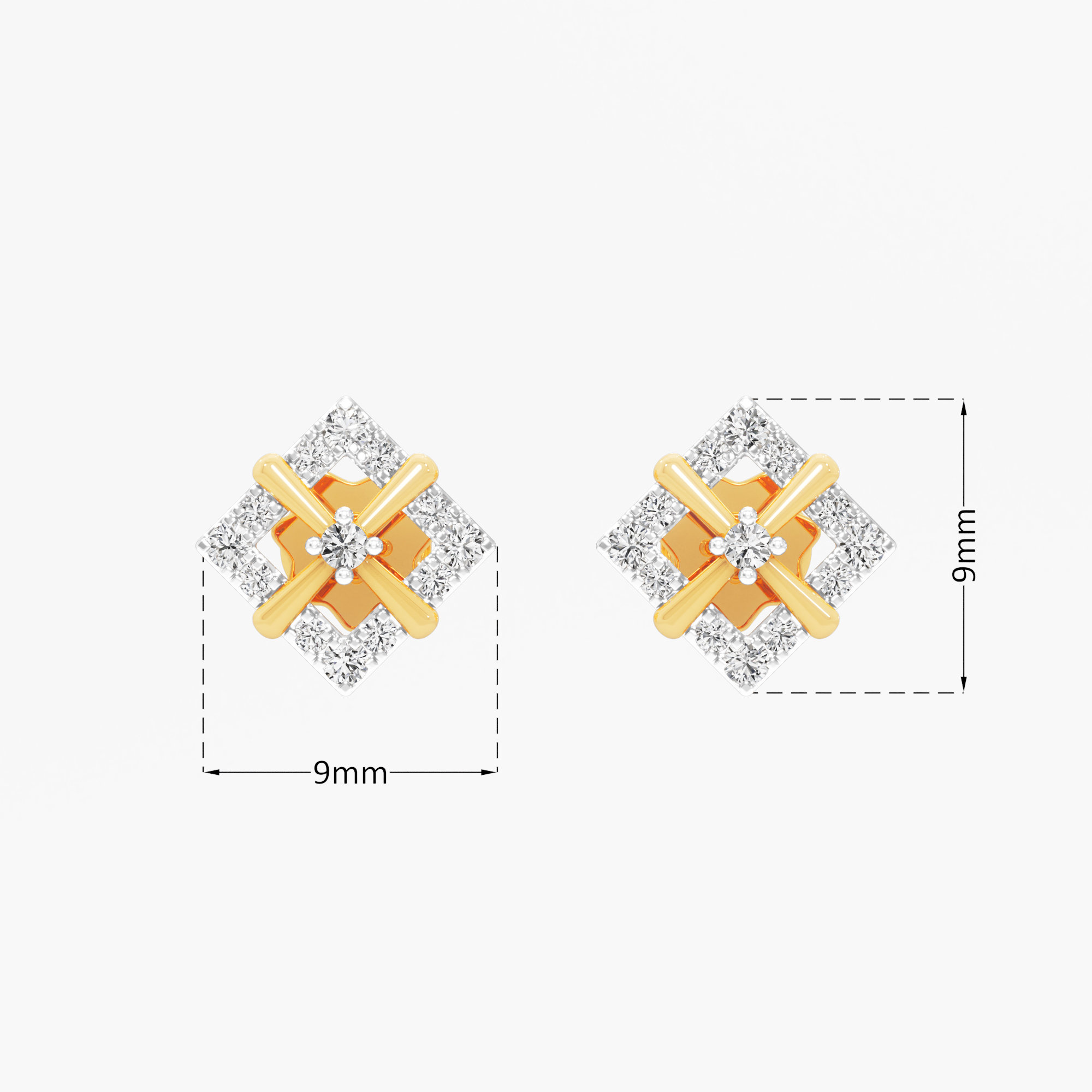 Cross Lattice Stud Earrings in 9KT Yellow Gold (Diamond Quality:FG-VVS VS)