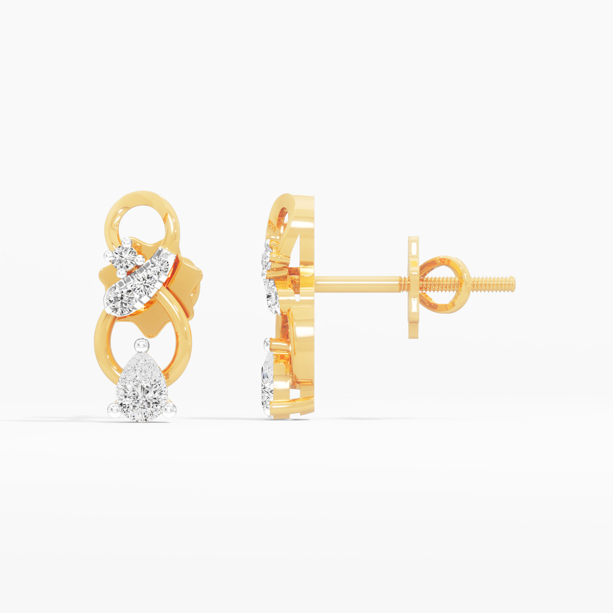 Locket Circle Stud Earrings in 9KT Yellow Gold (Diamond Quality: FG-VVS VS)