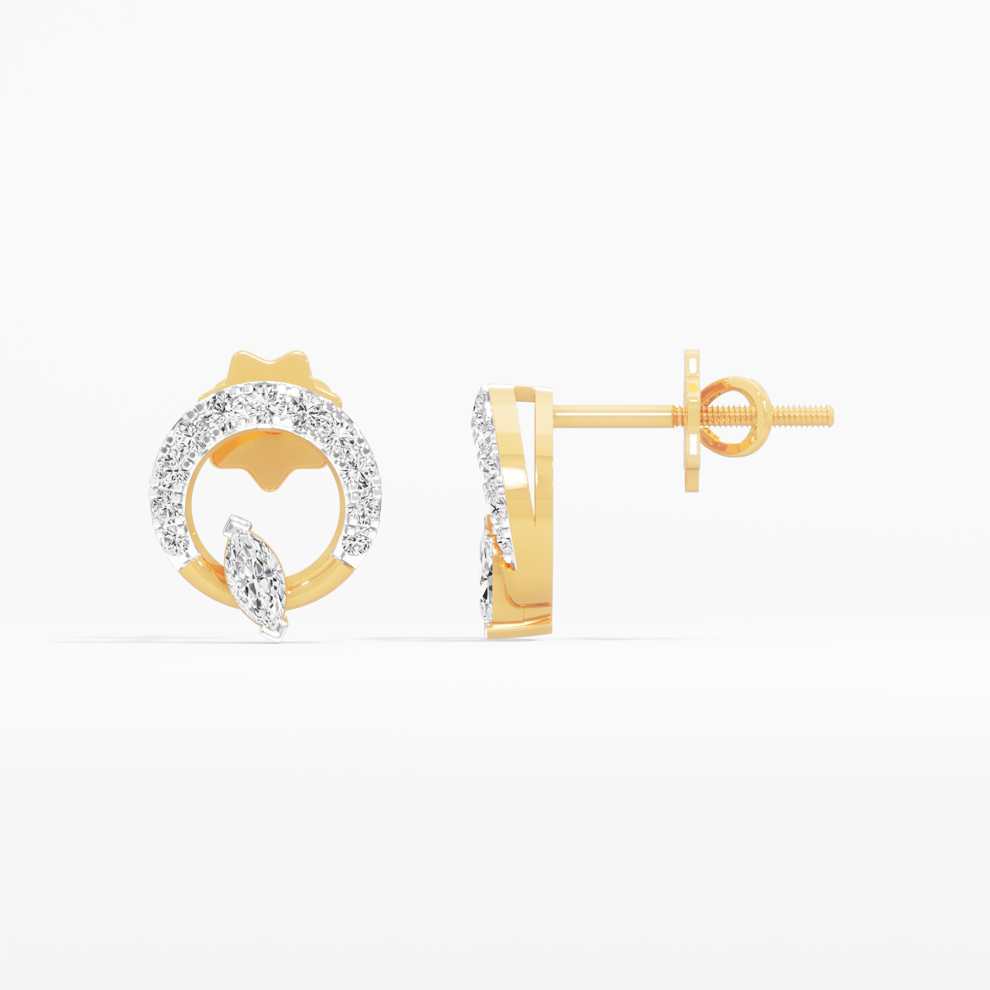 Marquise Moonrise Stud Earrings in 9KT Yellow Gold (Diamond Quality: FG-VVS VS)