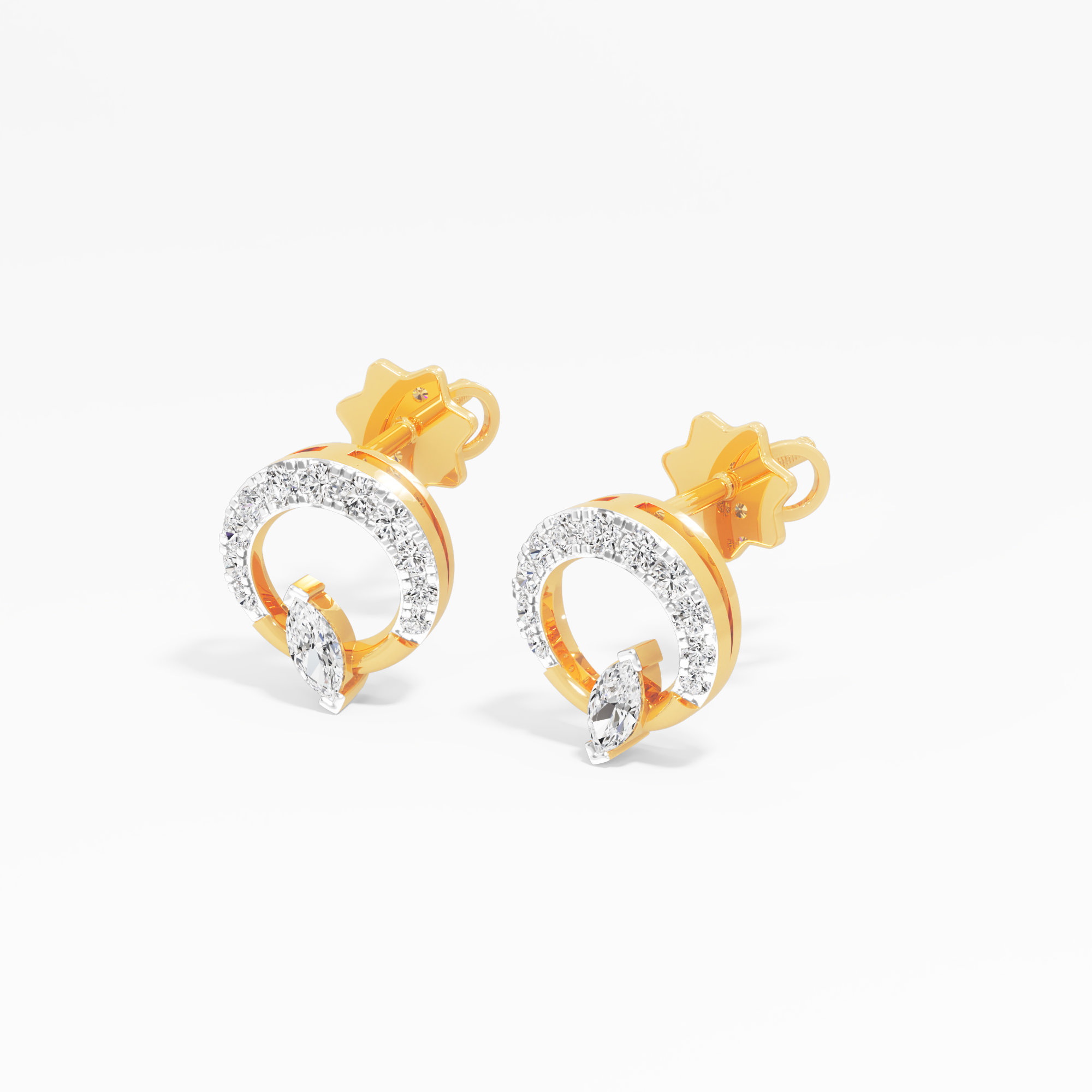 Marquise Moonrise Stud Earrings in 9KT Yellow Gold (Diamond Quality: FG-VVS VS)