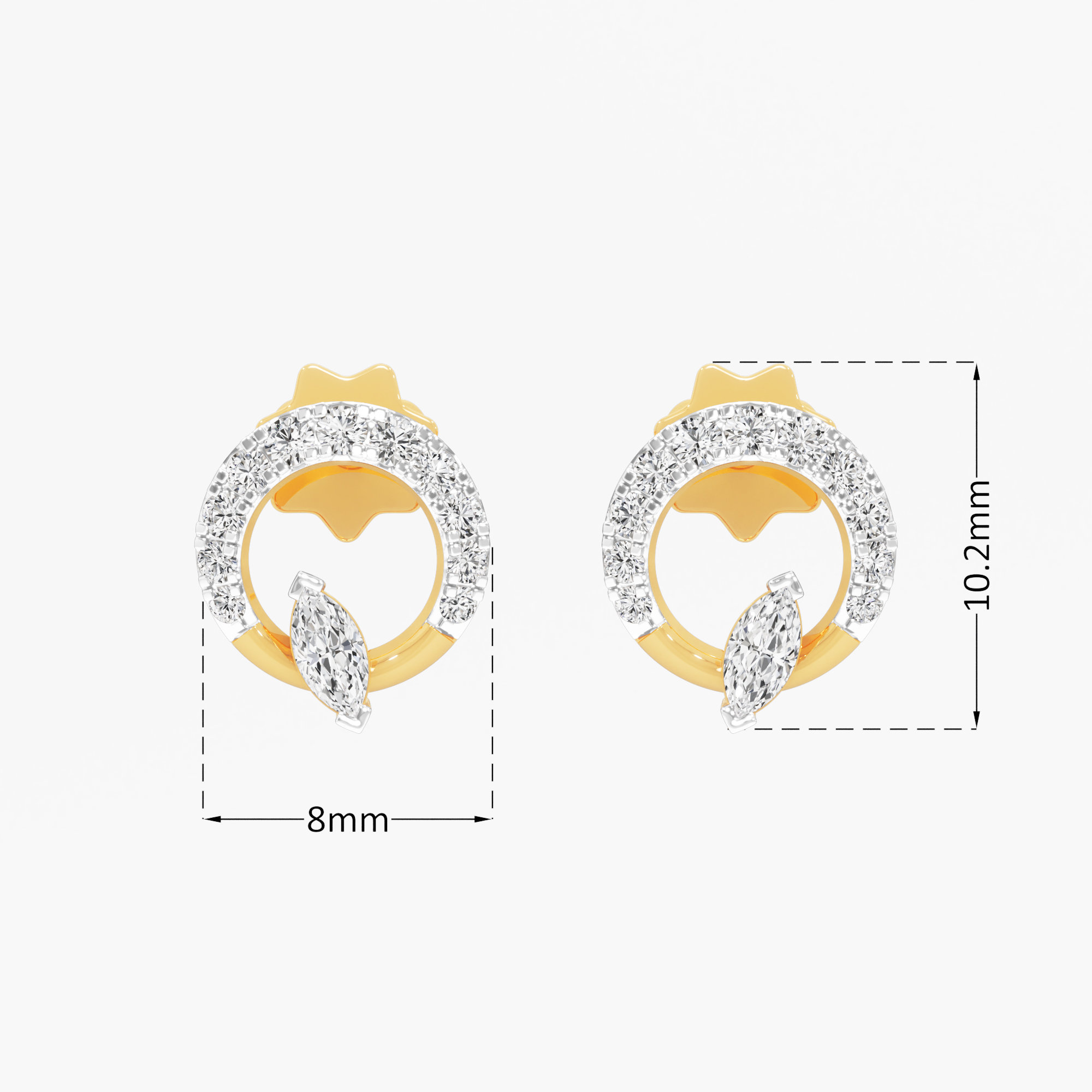 Marquise Moonrise Stud Earrings in 9KT Yellow Gold (Diamond Quality: FG-VVS VS)