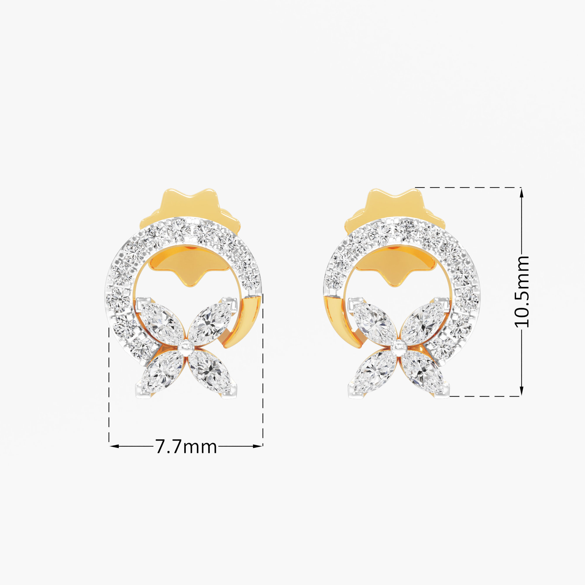 Four-Petal Halo Stud Earrings in 9KT Yellow Gold (Diamond Quality: FG-VVS VS)