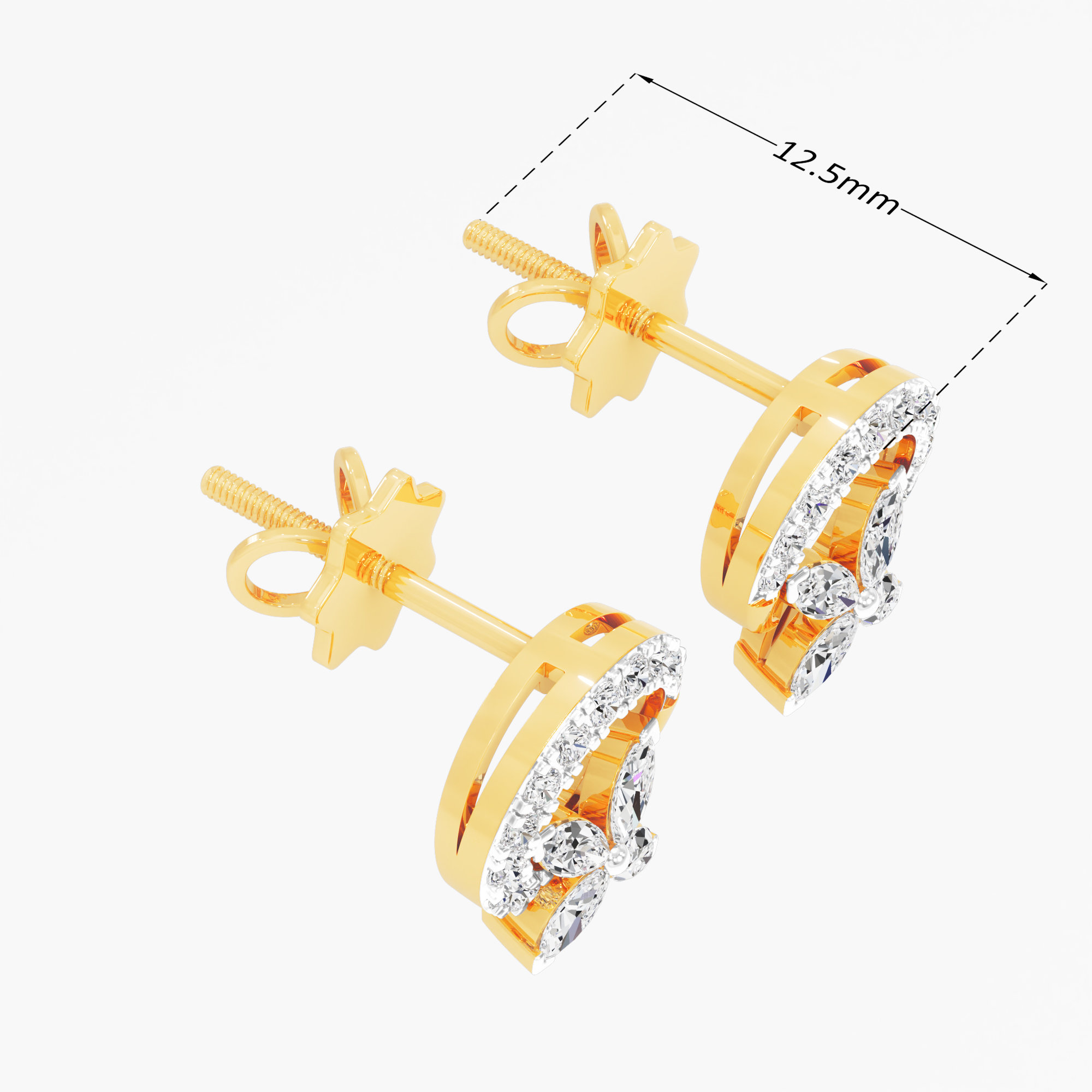 Four-Petal Halo Stud Earrings in 9KT Yellow Gold (Diamond Quality: FG-VVS VS)
