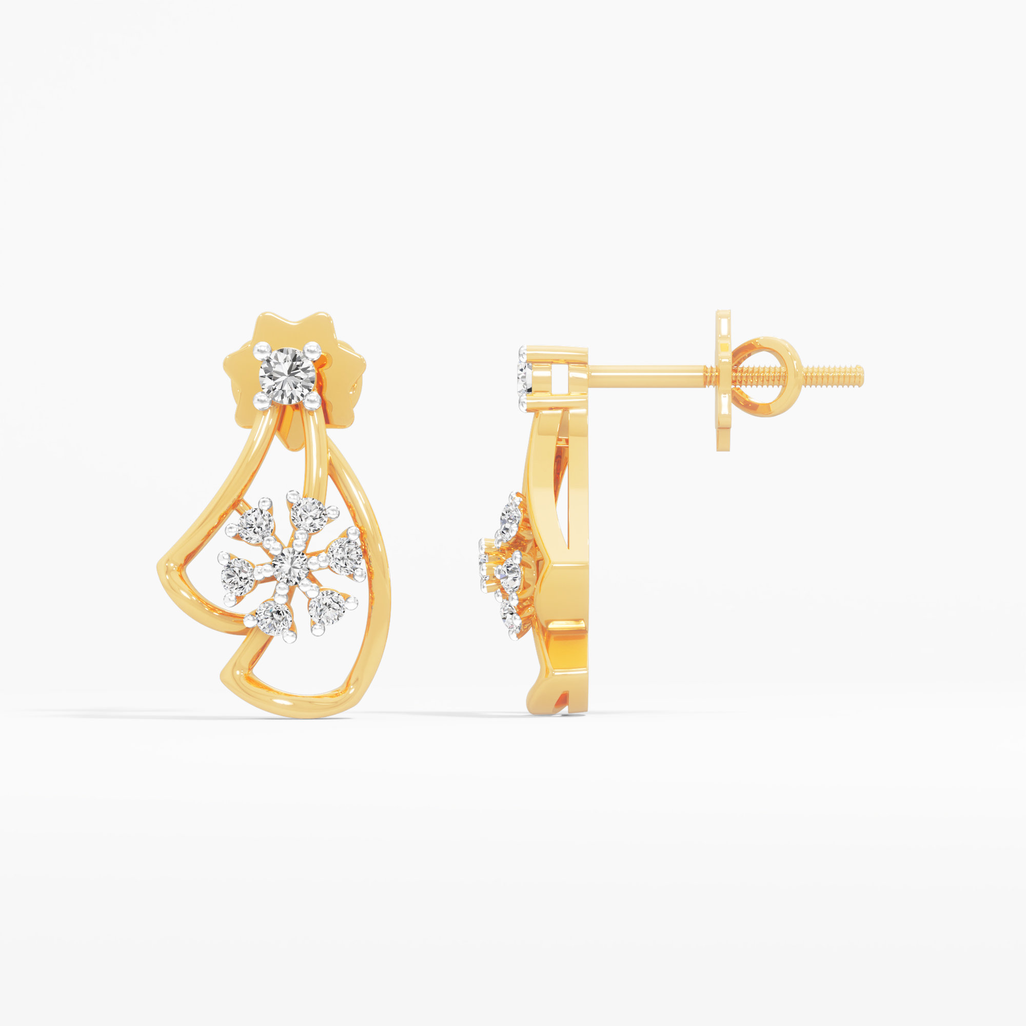 Starburst Drop Stud Earrings in 9KT Yellow Gold (Diamond Quality:FG-VVS VS)