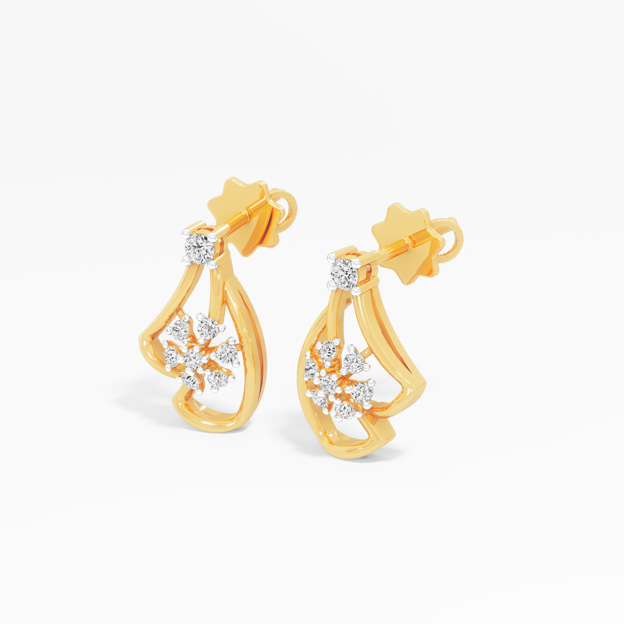 Starburst Drop Stud Earrings in 9KT Yellow Gold (Diamond Quality:FG-VVS VS)