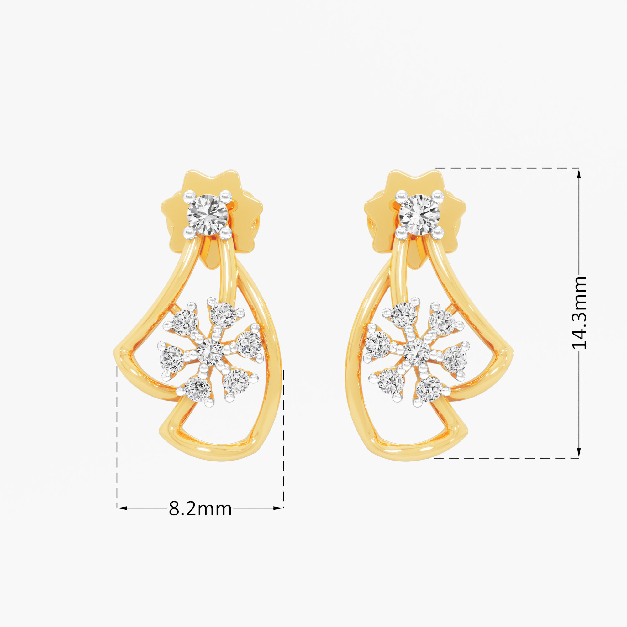Starburst Drop Stud Earrings in 9KT Yellow Gold (Diamond Quality:FG-VVS VS)