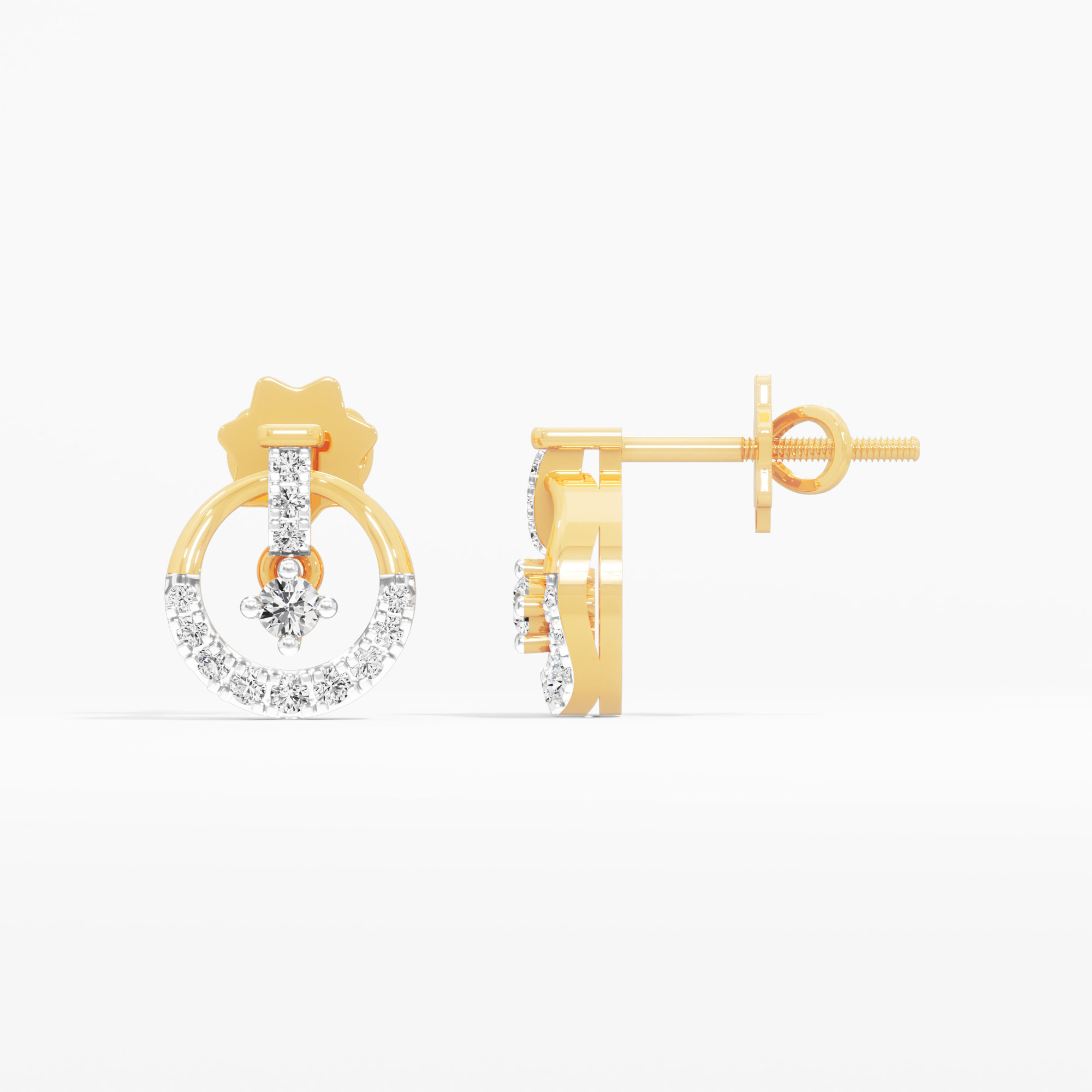 Solar Drop Stud Earrings in 9KT Yellow Gold (Diamond Quality: FG-VVS VS)