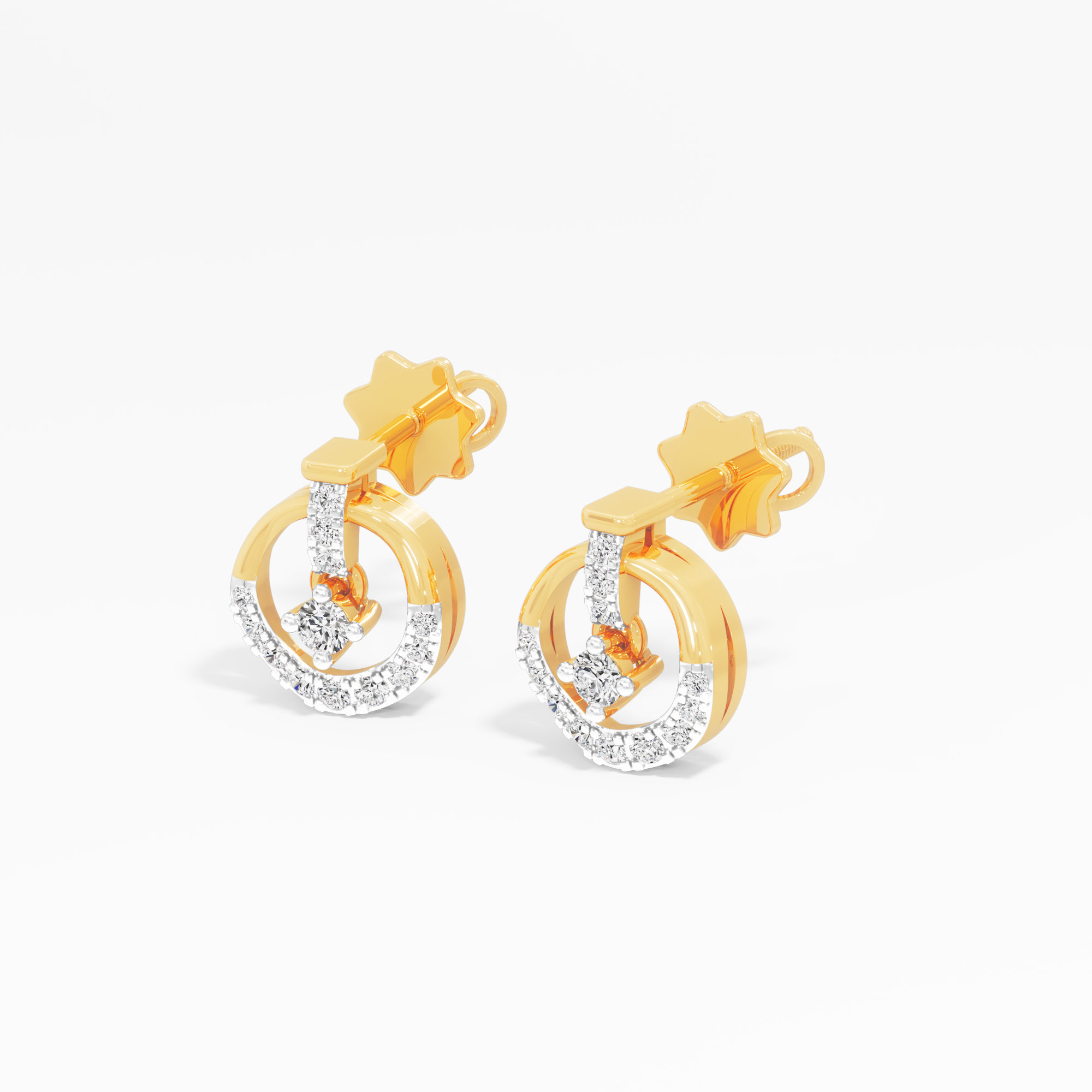 Solar Drop Stud Earrings in 9KT Yellow Gold (Diamond Quality: FG-VVS VS)