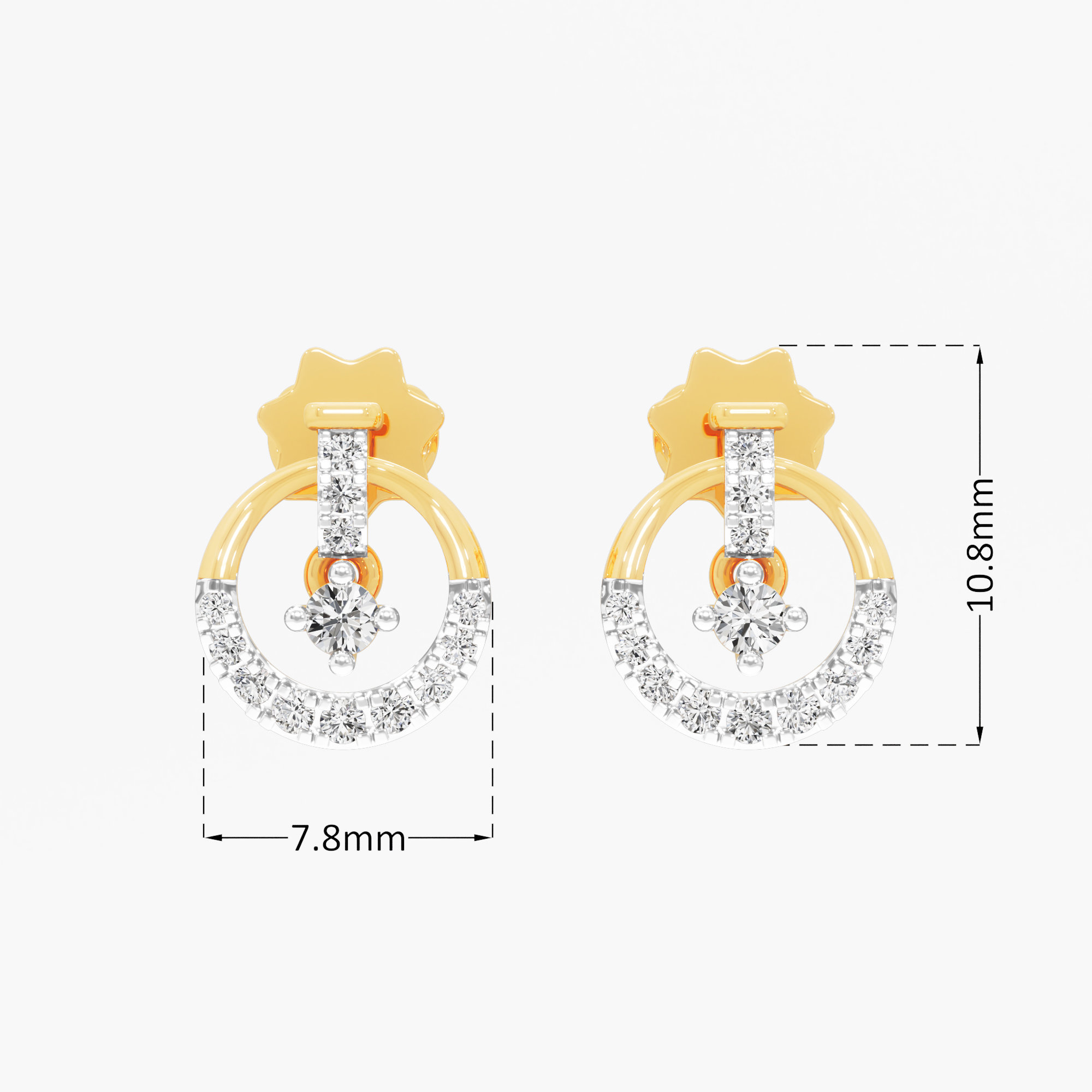 Solar Drop Stud Earrings in 9KT Yellow Gold (Diamond Quality: FG-VVS VS)