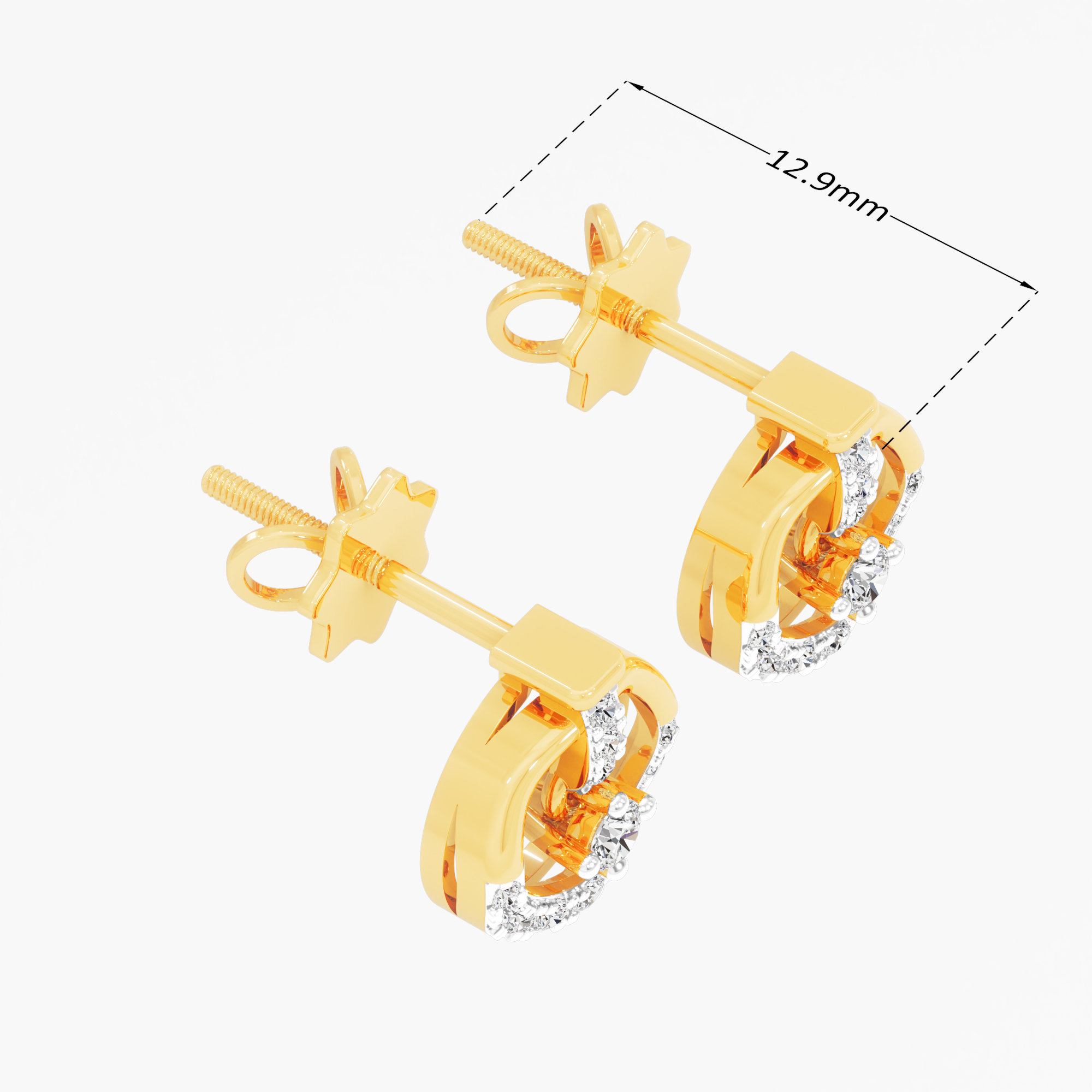 Solar Drop Stud Earrings in 9KT Yellow Gold (Diamond Quality: FG-VVS VS)