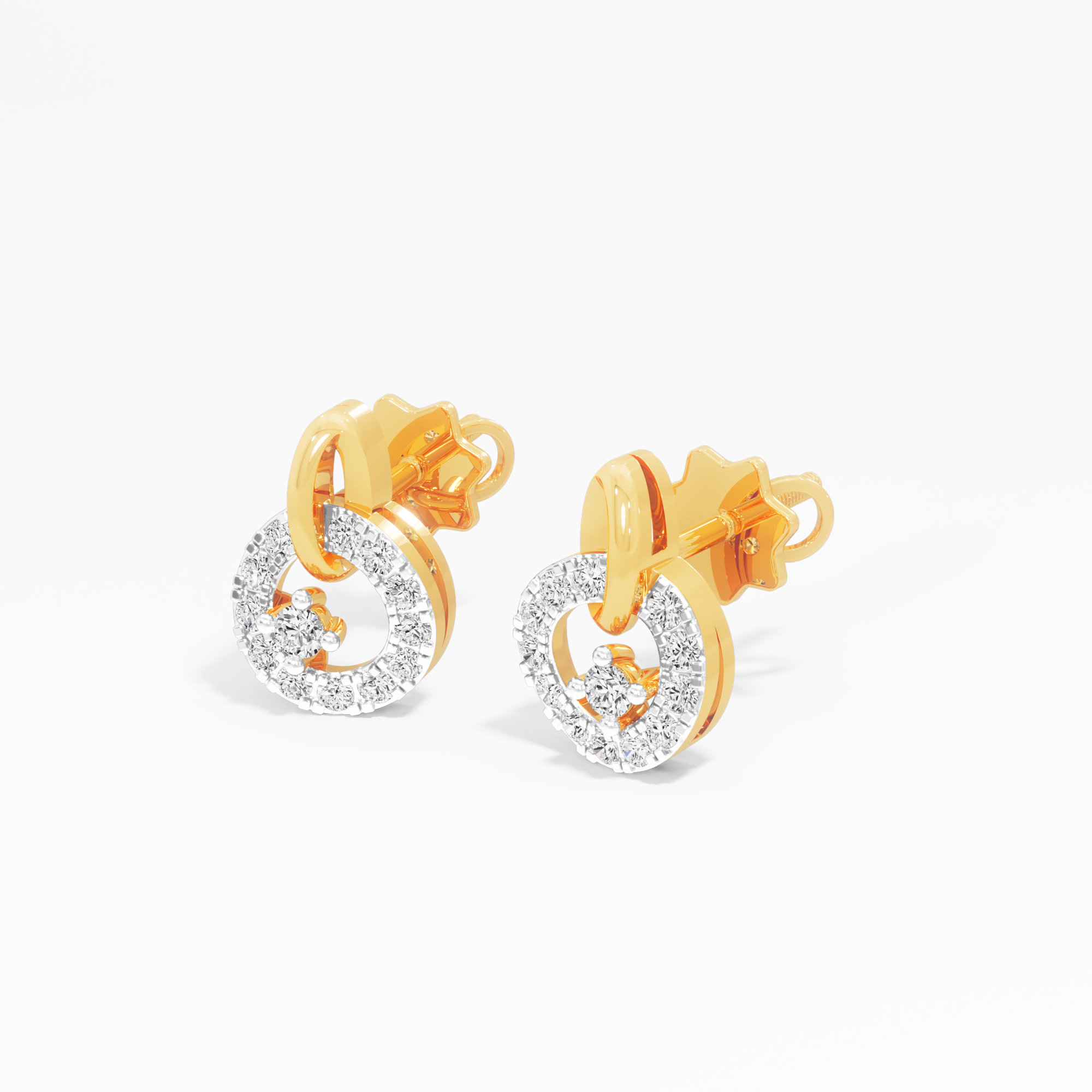 Orbit Circle Stud Earrings in 9KT Yellow Gold (Diamond Quality: FG-VVS VS)