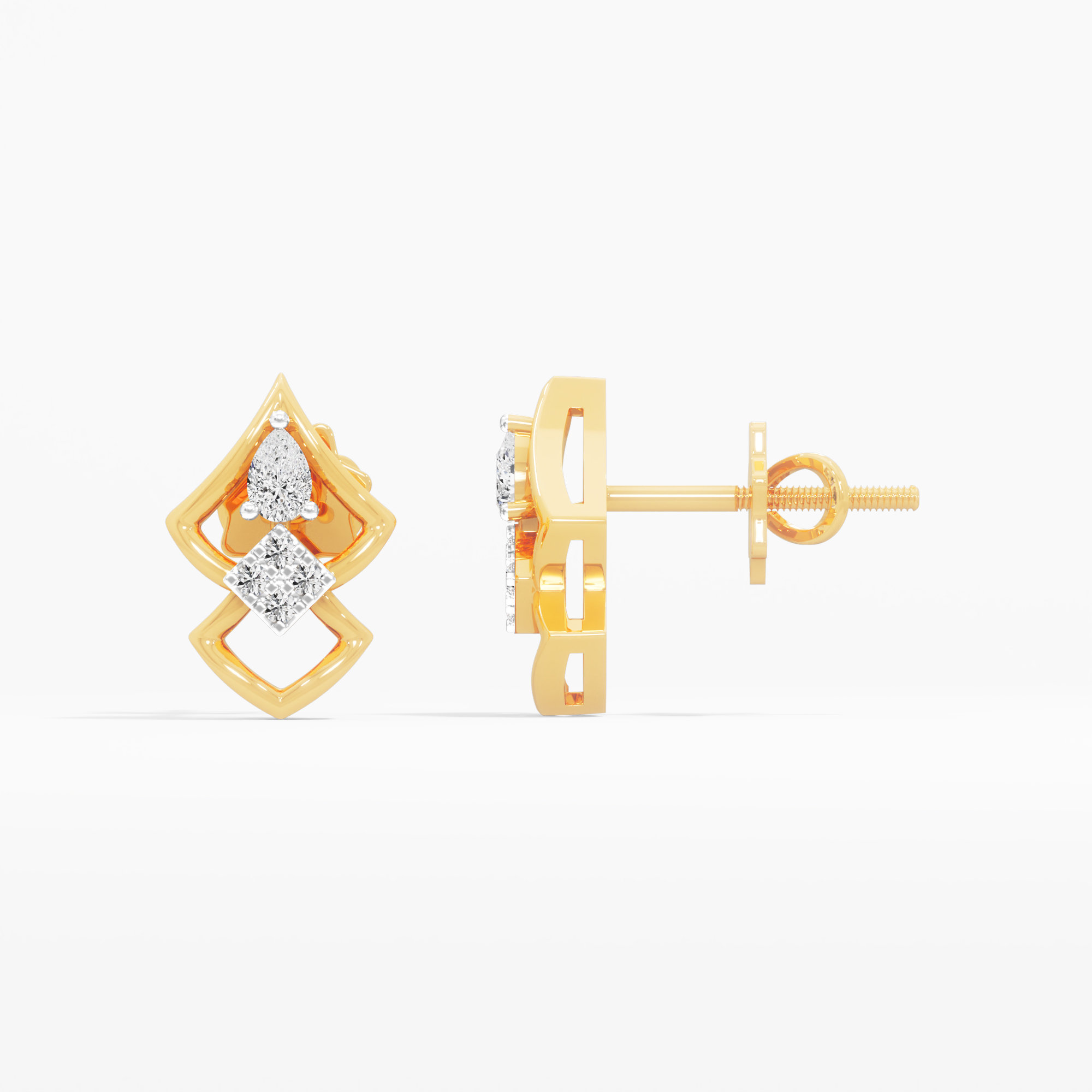 Stacked Frame Stud Earrings in 9KT Yellow Gold (Diamond Quality:FG-VVS VS)