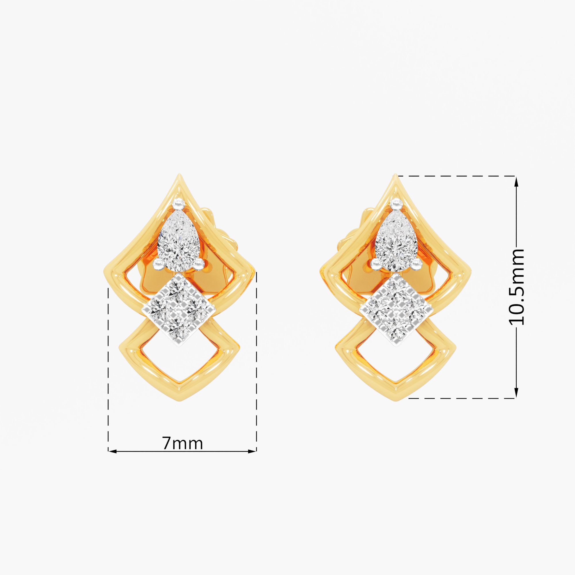 Stacked Frame Stud Earrings in 9KT Yellow Gold (Diamond Quality:FG-VVS VS)