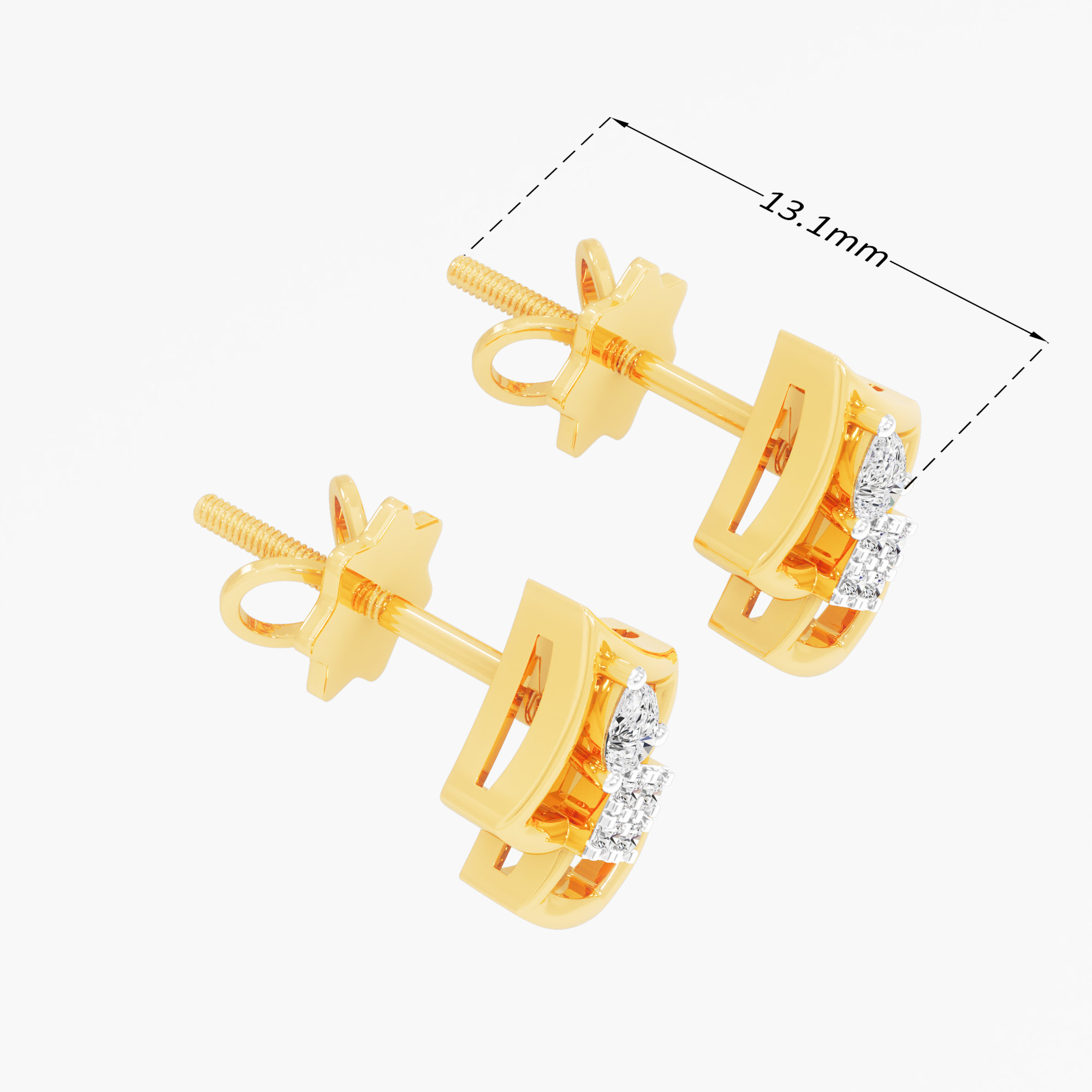 Stacked Frame Stud Earrings in 9KT Yellow Gold (Diamond Quality:FG-VVS VS)