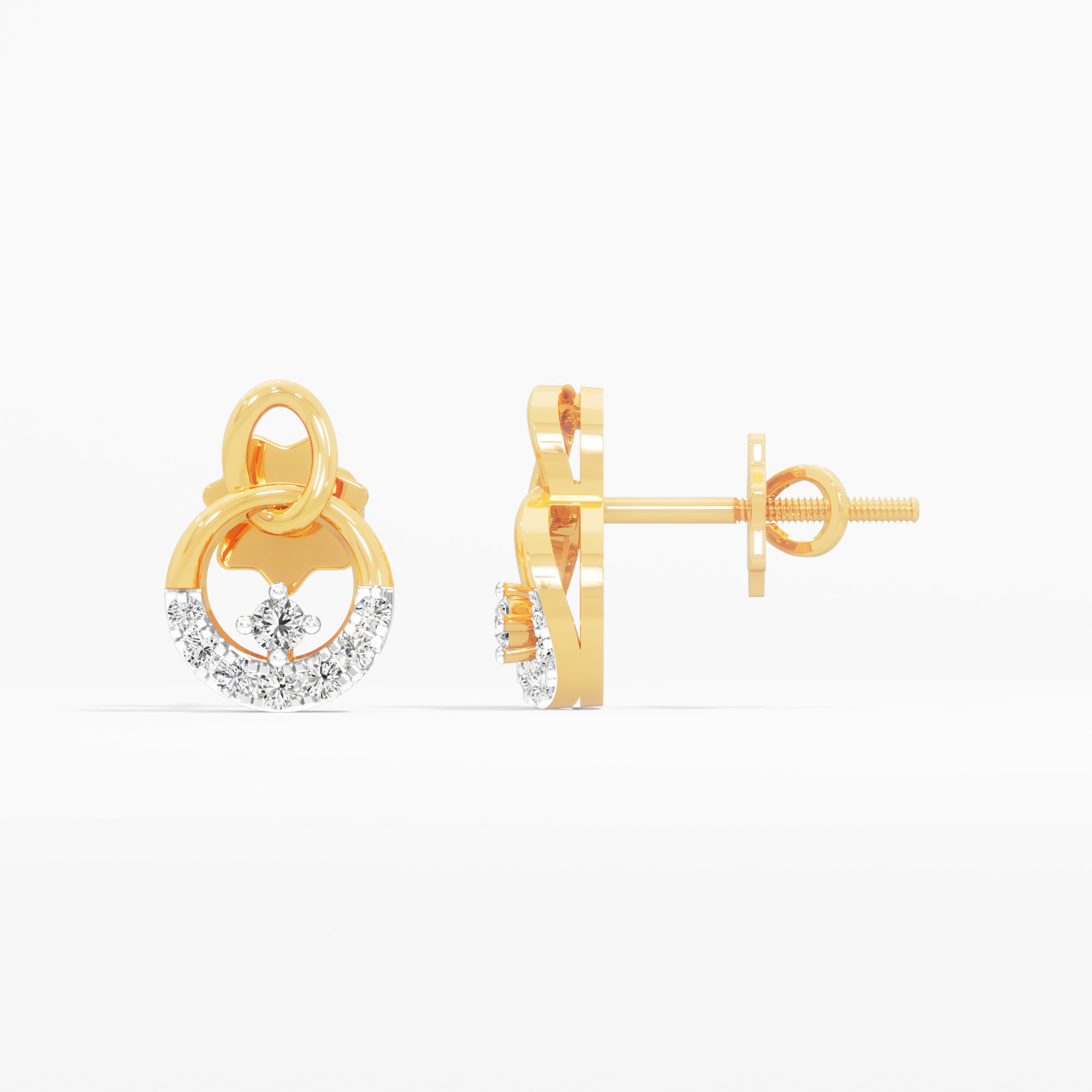 Crescent Orbit Stud Earrings in 9KT Yellow Gold (Diamond Quality:FG-VVS VS)