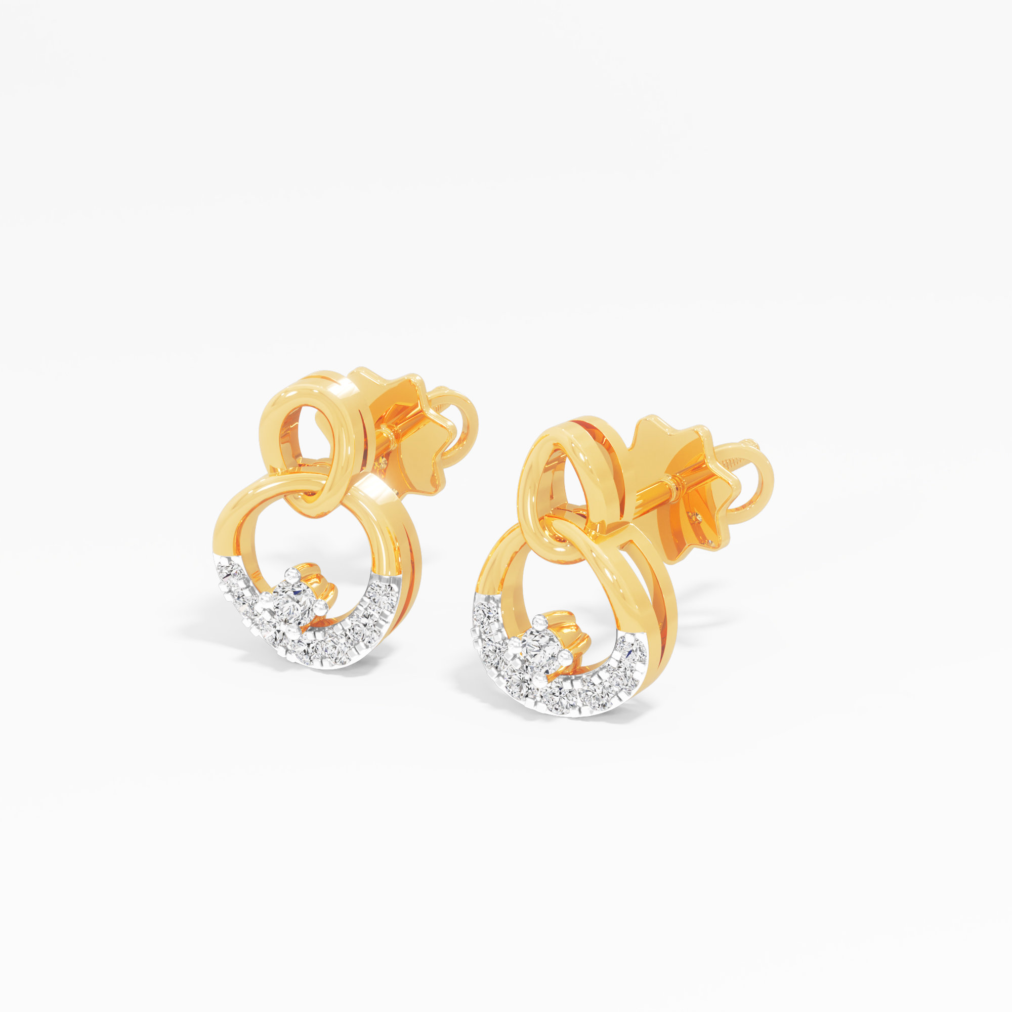 Crescent Orbit Stud Earrings in 9KT Yellow Gold (Diamond Quality:FG-VVS VS)