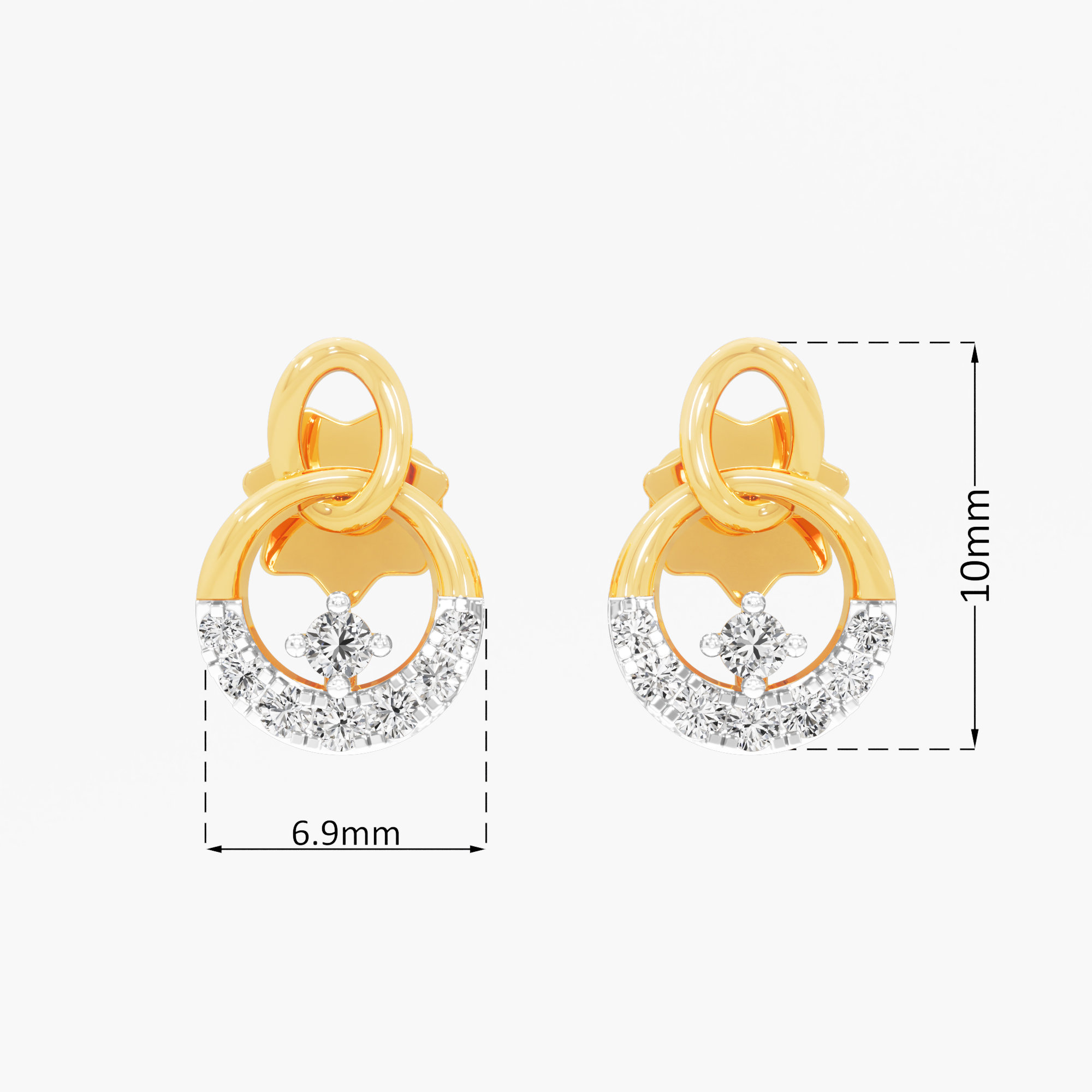 Crescent Orbit Stud Earrings in 9KT Yellow Gold (Diamond Quality:FG-VVS VS)