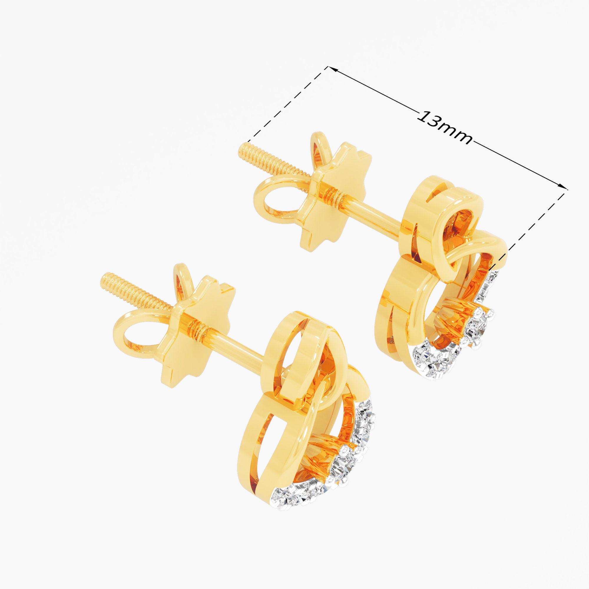 Crescent Orbit Stud Earrings in 9KT Yellow Gold (Diamond Quality:FG-VVS VS)