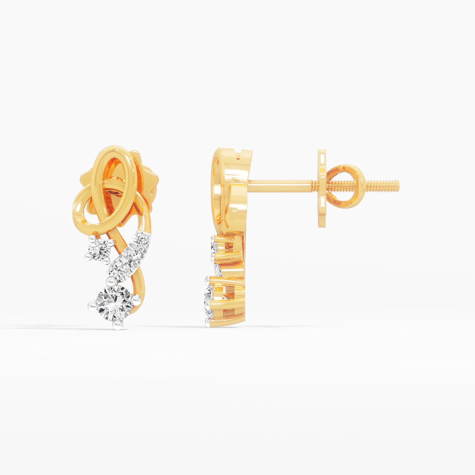 Cascade Knot Stud Earrings in 9KT Yellow Gold (Diamond Quality: FG-VVS VS)