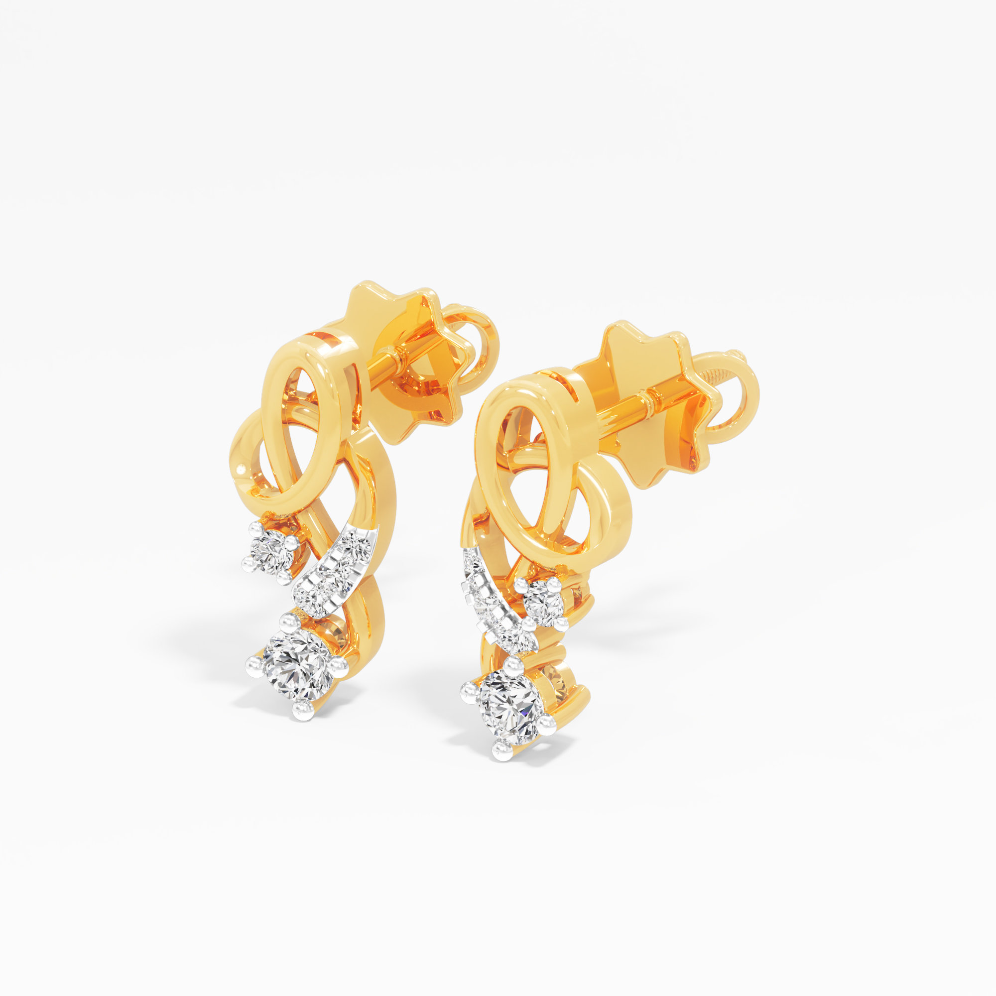 Cascade Knot Stud Earrings in 9KT Yellow Gold (Diamond Quality: FG-VVS VS)