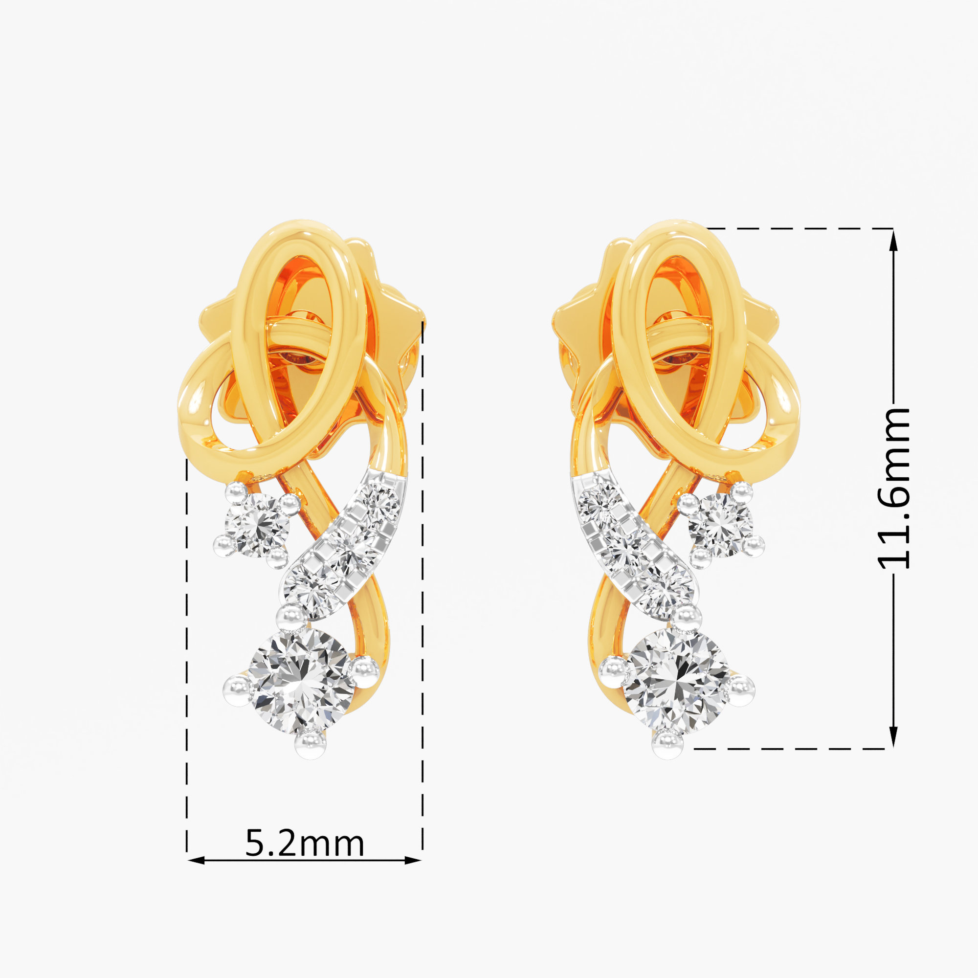 Cascade Knot Stud Earrings in 9KT Yellow Gold (Diamond Quality: FG-VVS VS)