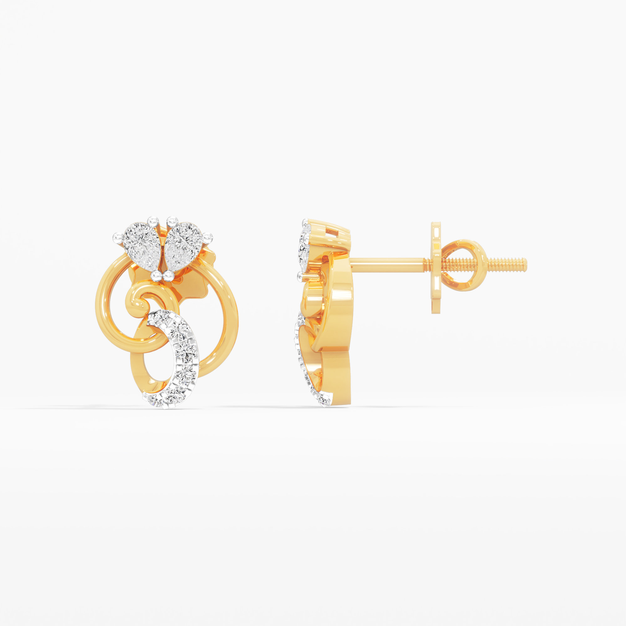 Scroll Crescent Stud Earrings in 9KT Yellow Gold (Diamond Quality: FG-VVS VS)
