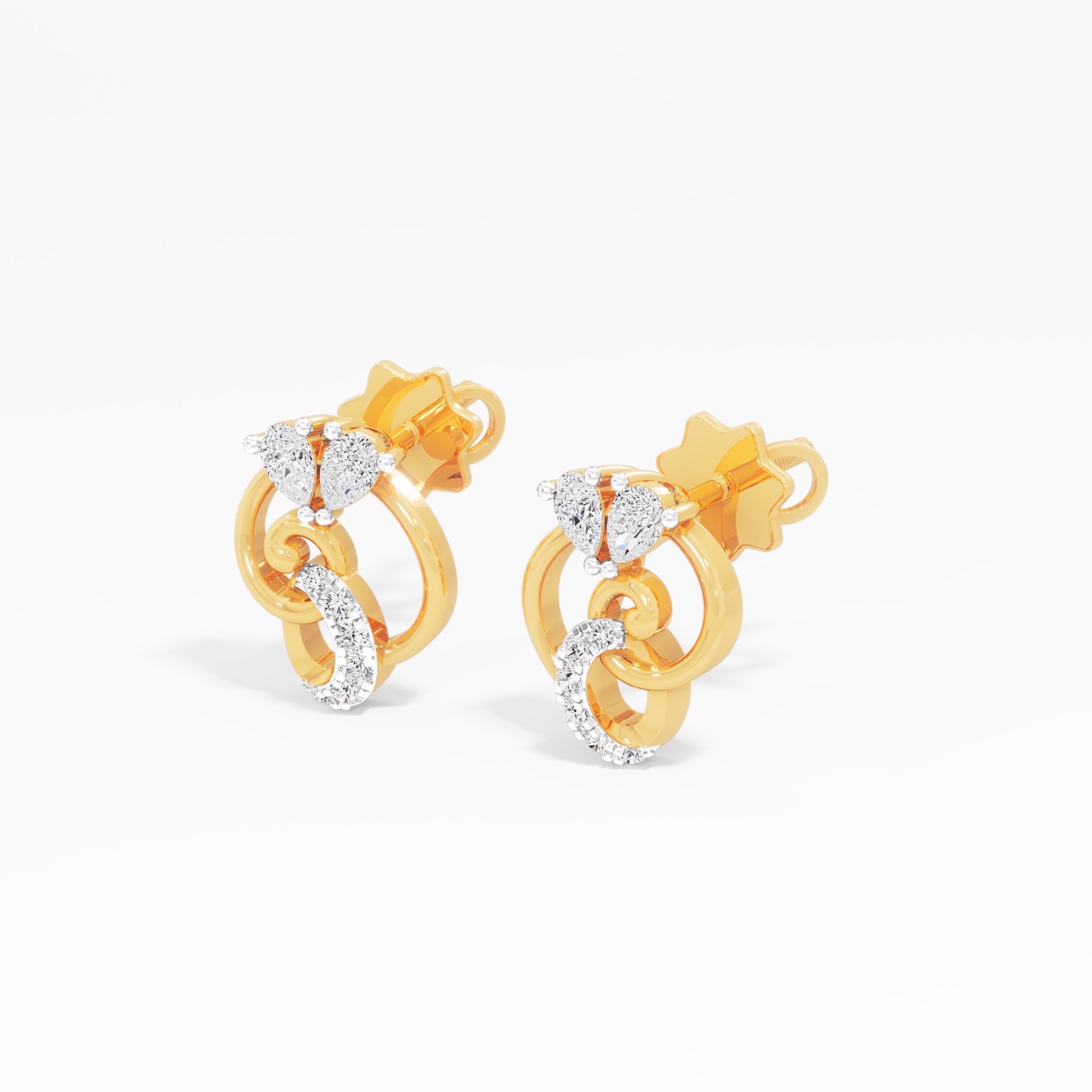 Scroll Crescent Stud Earrings in 9KT Yellow Gold (Diamond Quality: FG-VVS VS)