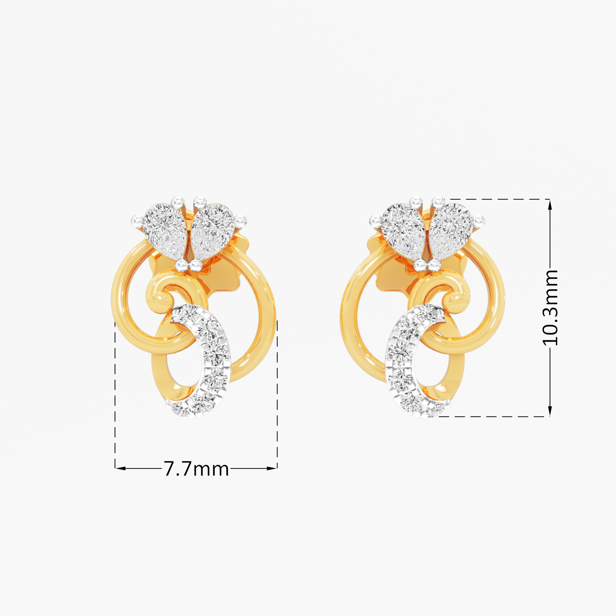 Scroll Crescent Stud Earrings in 9KT Yellow Gold (Diamond Quality: FG-VVS VS)