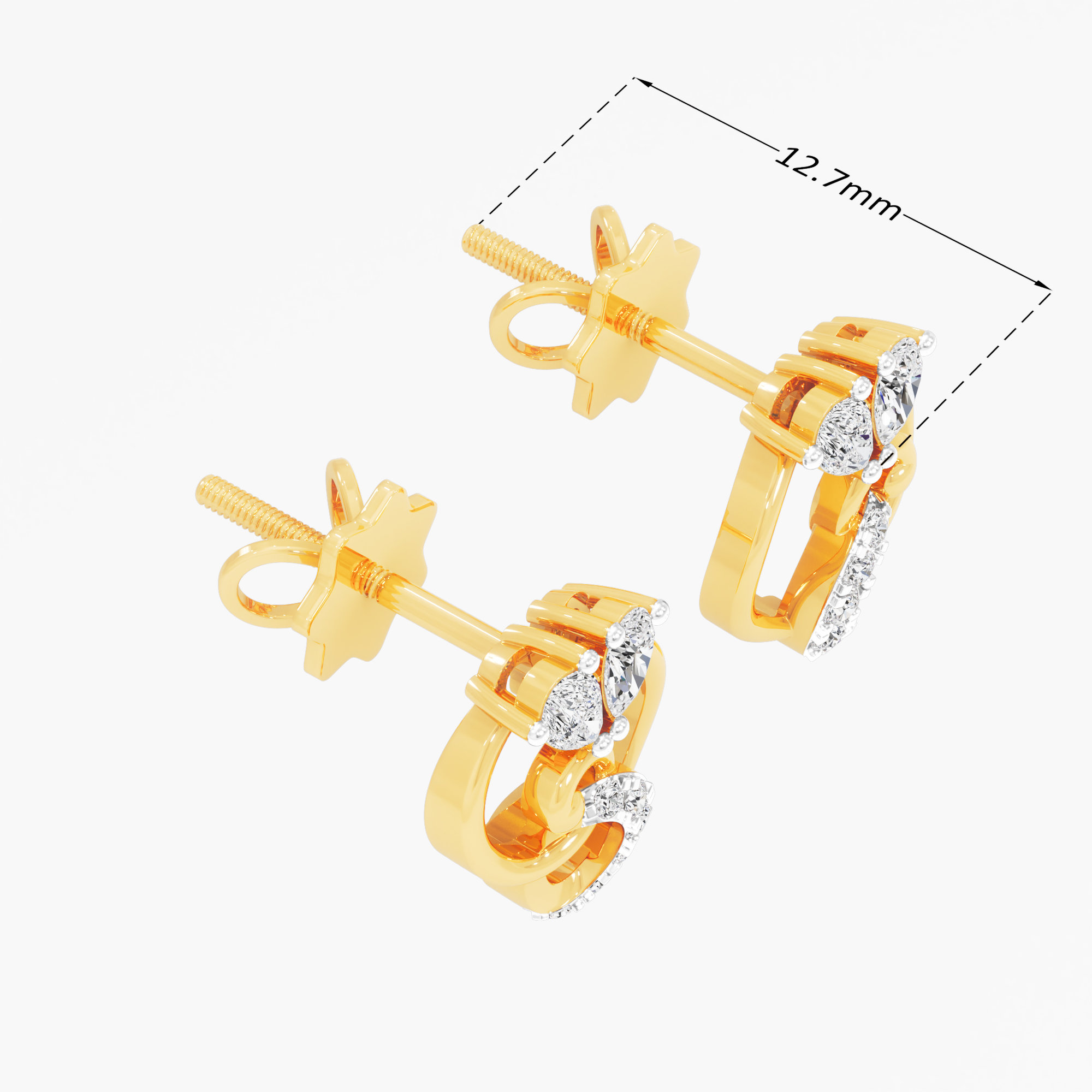 Scroll Crescent Stud Earrings in 9KT Yellow Gold (Diamond Quality: FG-VVS VS)