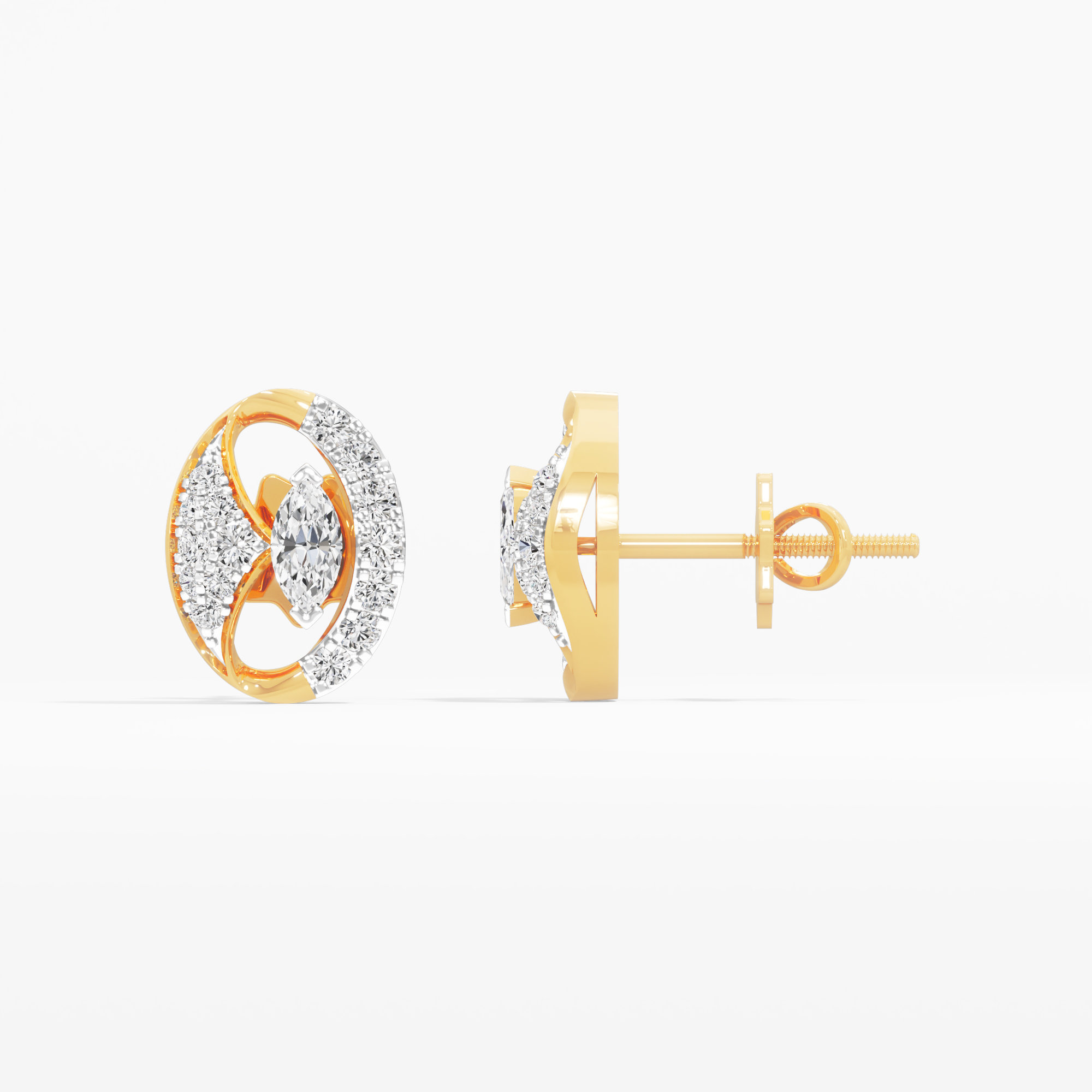 Marquise Swirl Stud Earrings in 9KT Yellow Gold (Diamond Quality: FG-VVS VS)
