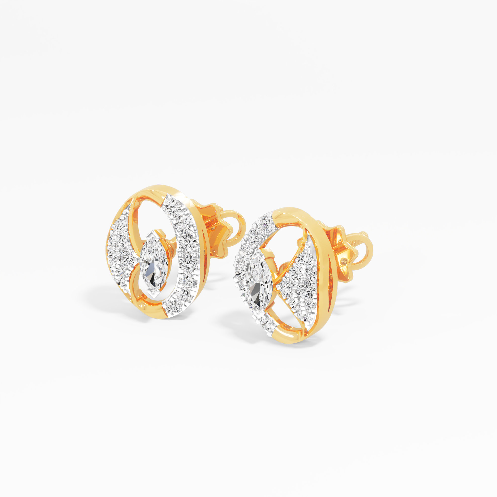 Marquise Swirl Stud Earrings in 9KT Yellow Gold (Diamond Quality: FG-VVS VS)