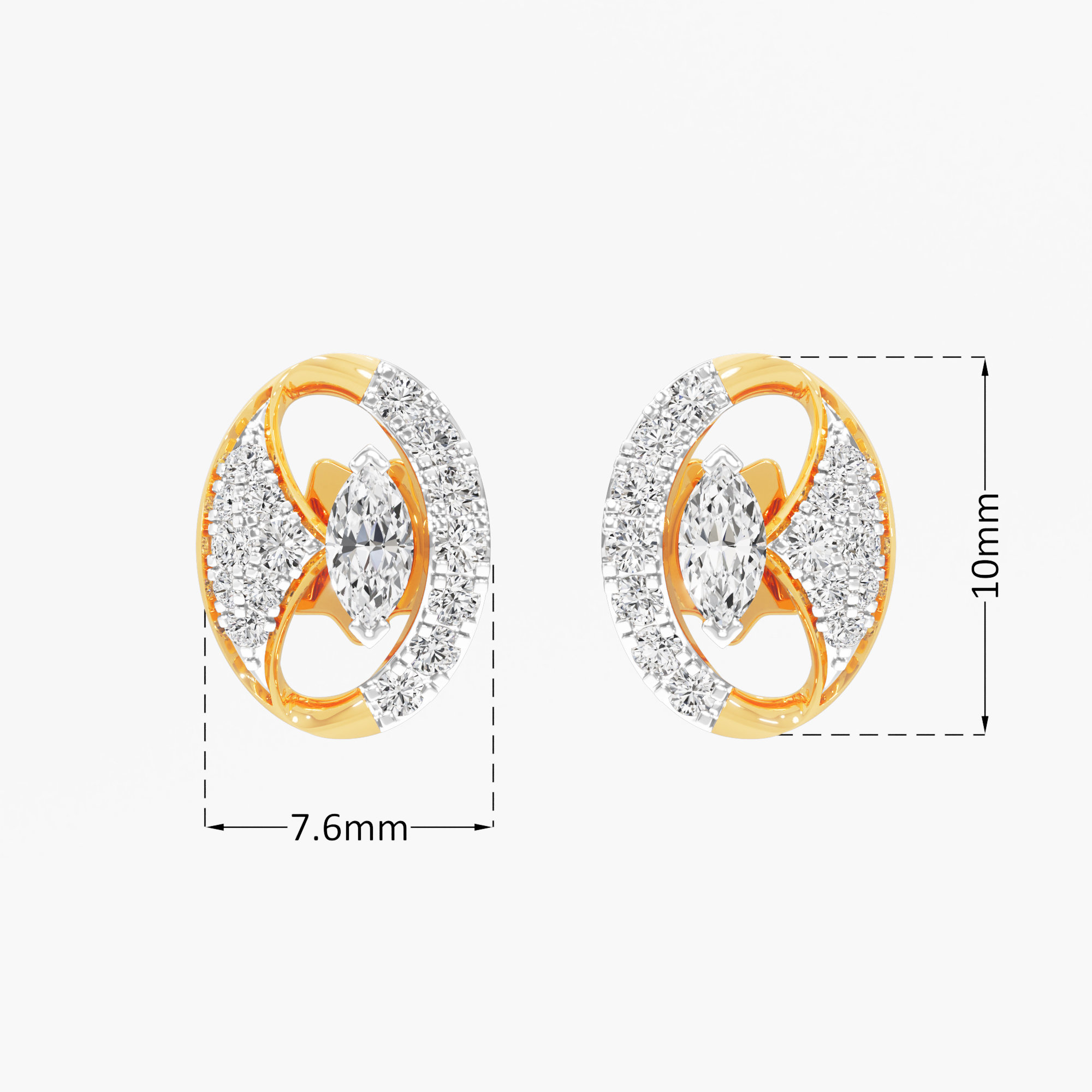 Marquise Swirl Stud Earrings in 9KT Yellow Gold (Diamond Quality: FG-VVS VS)