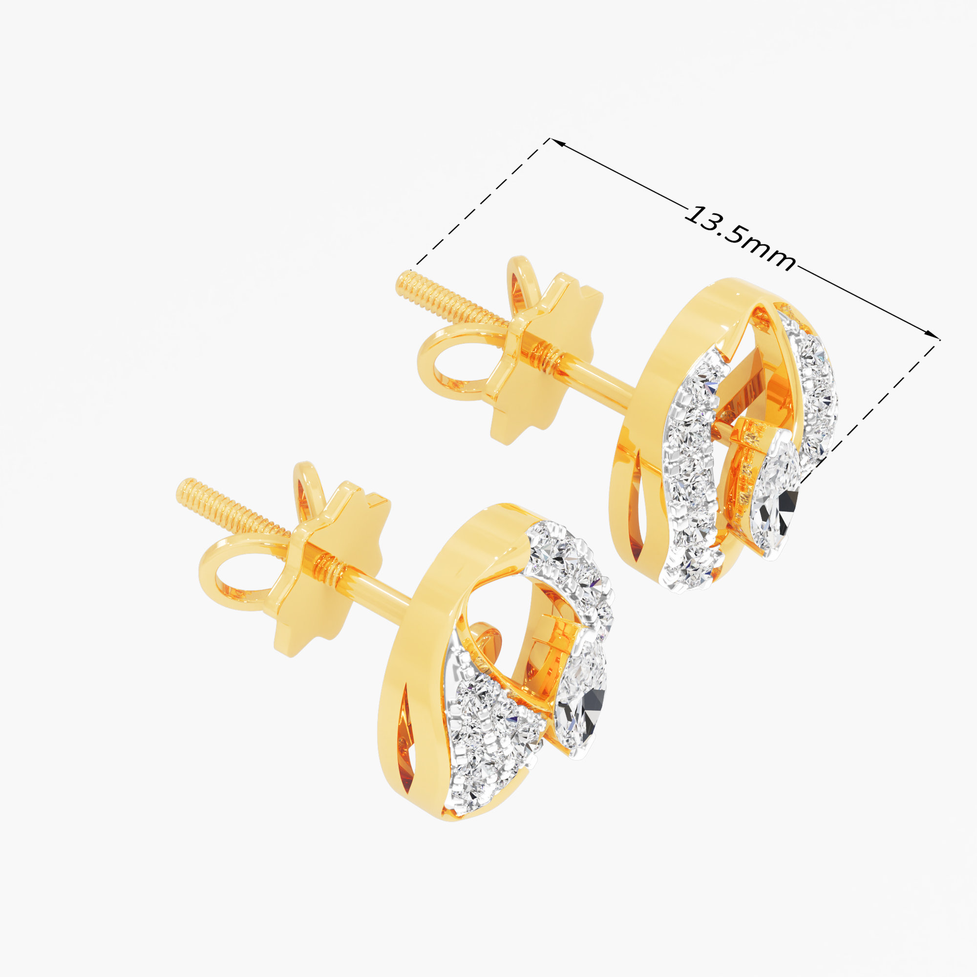 Marquise Swirl Stud Earrings in 9KT Yellow Gold (Diamond Quality: FG-VVS VS)