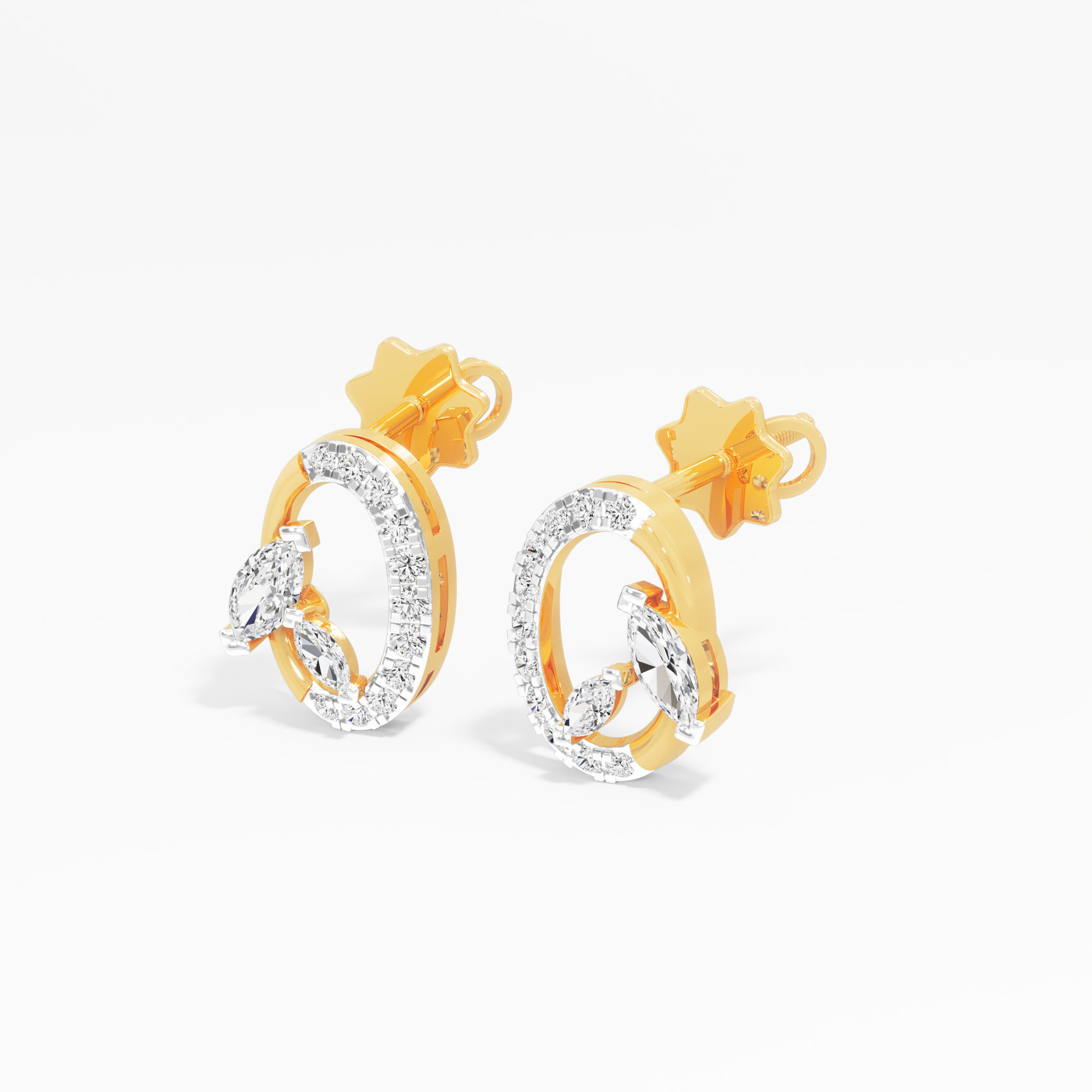 Orbit Duo Diamond Stud Earrings in 9KT Yellow Gold (Diamond Quality: FG-VVS VS)