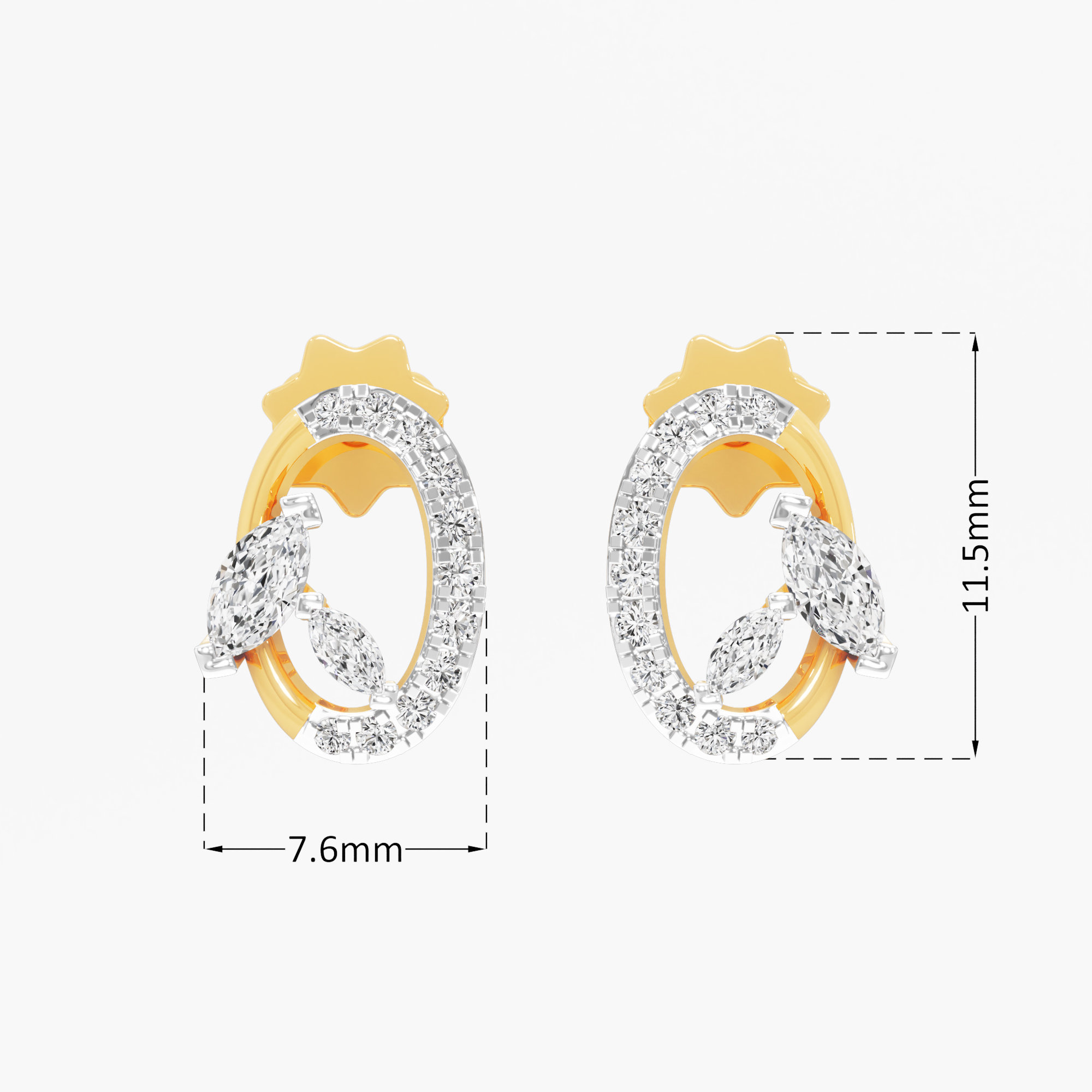 Orbit Duo Diamond Stud Earrings in 9KT Yellow Gold (Diamond Quality: FG-VVS VS)