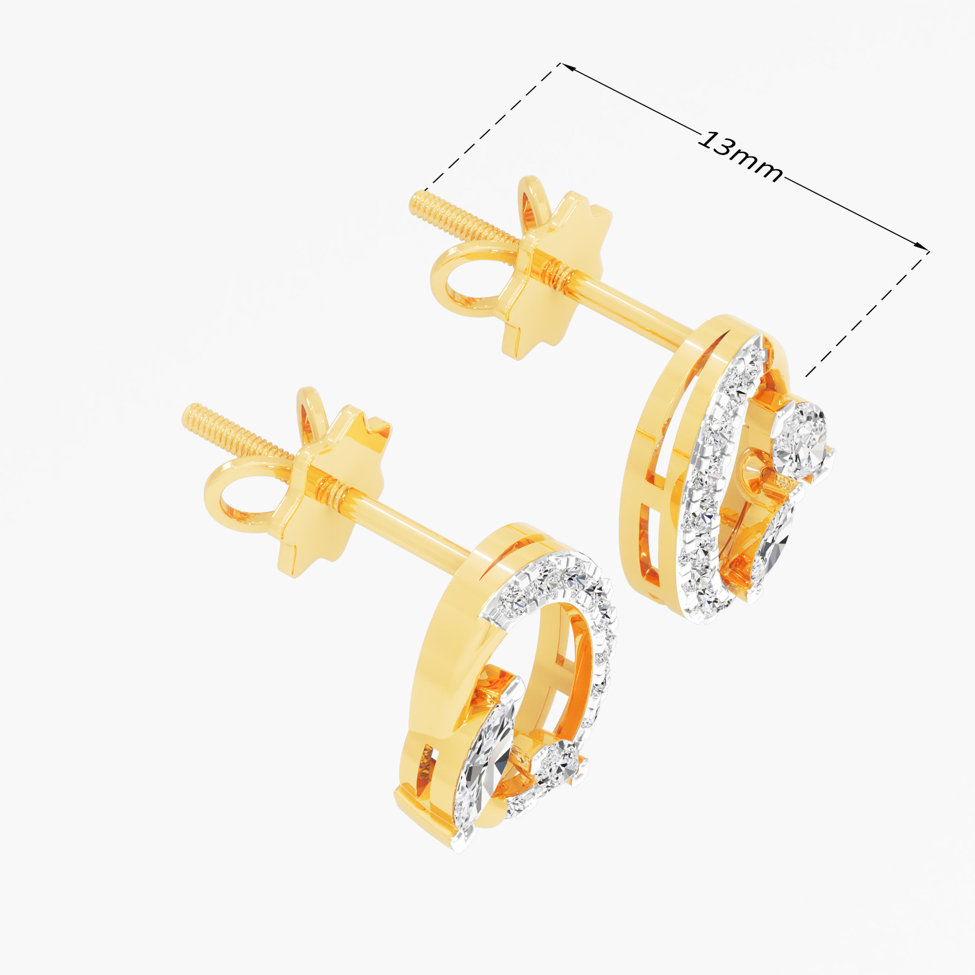 Orbit Duo Diamond Stud Earrings in 9KT Yellow Gold (Diamond Quality: FG-VVS VS)