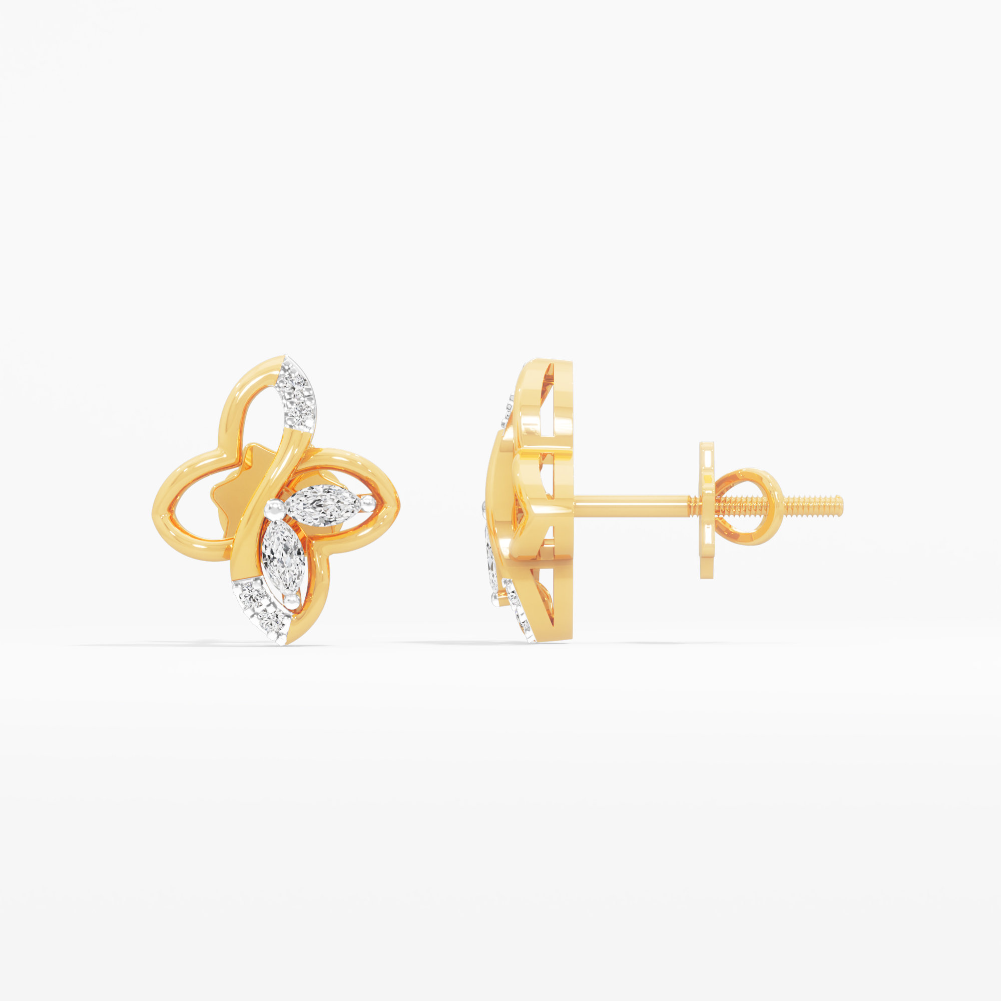 Petal Marquise Stud Earrings in 9KT Yellow Gold (Diamond Quality: FG-VVS VS)