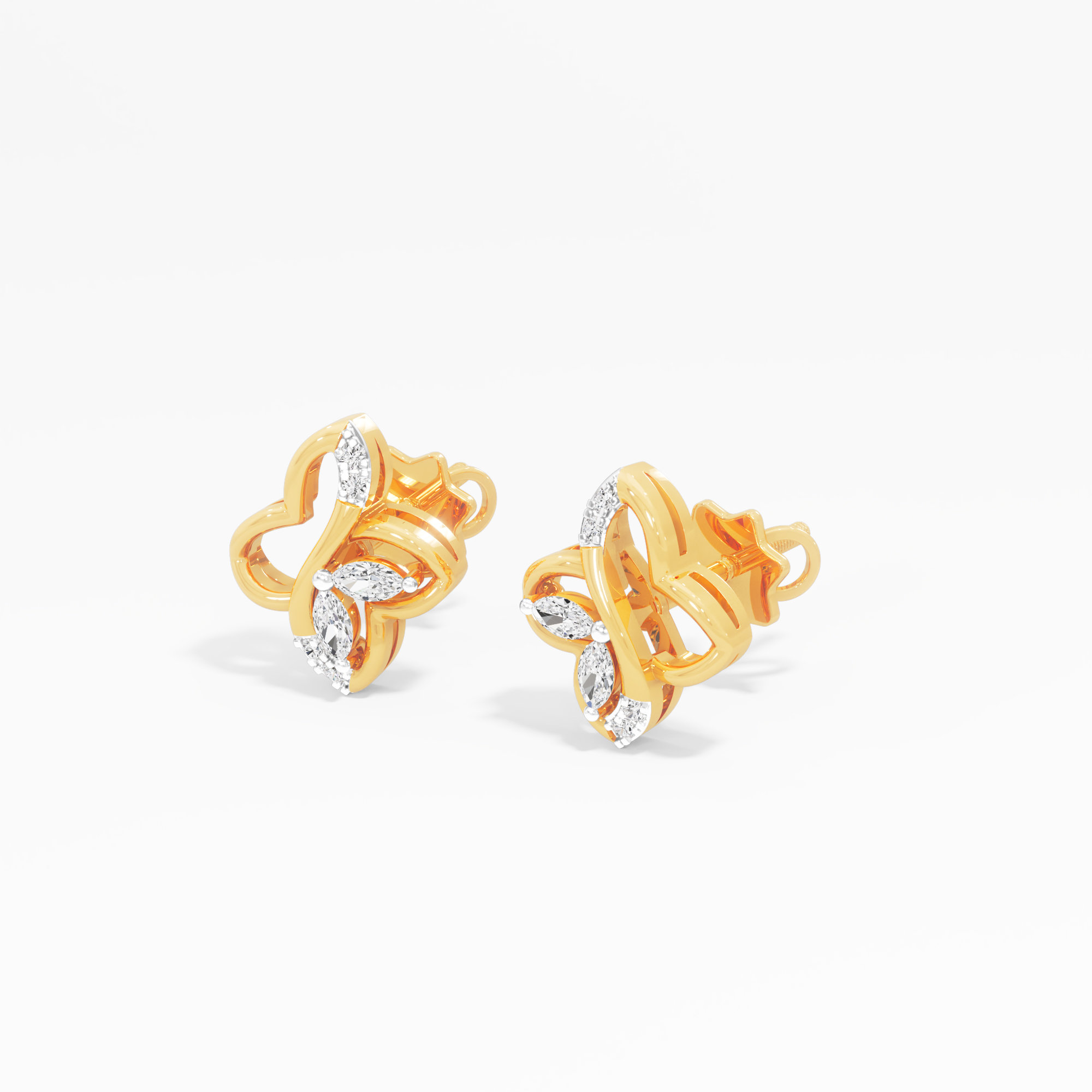 Petal Marquise Stud Earrings in 9KT Yellow Gold (Diamond Quality: FG-VVS VS)