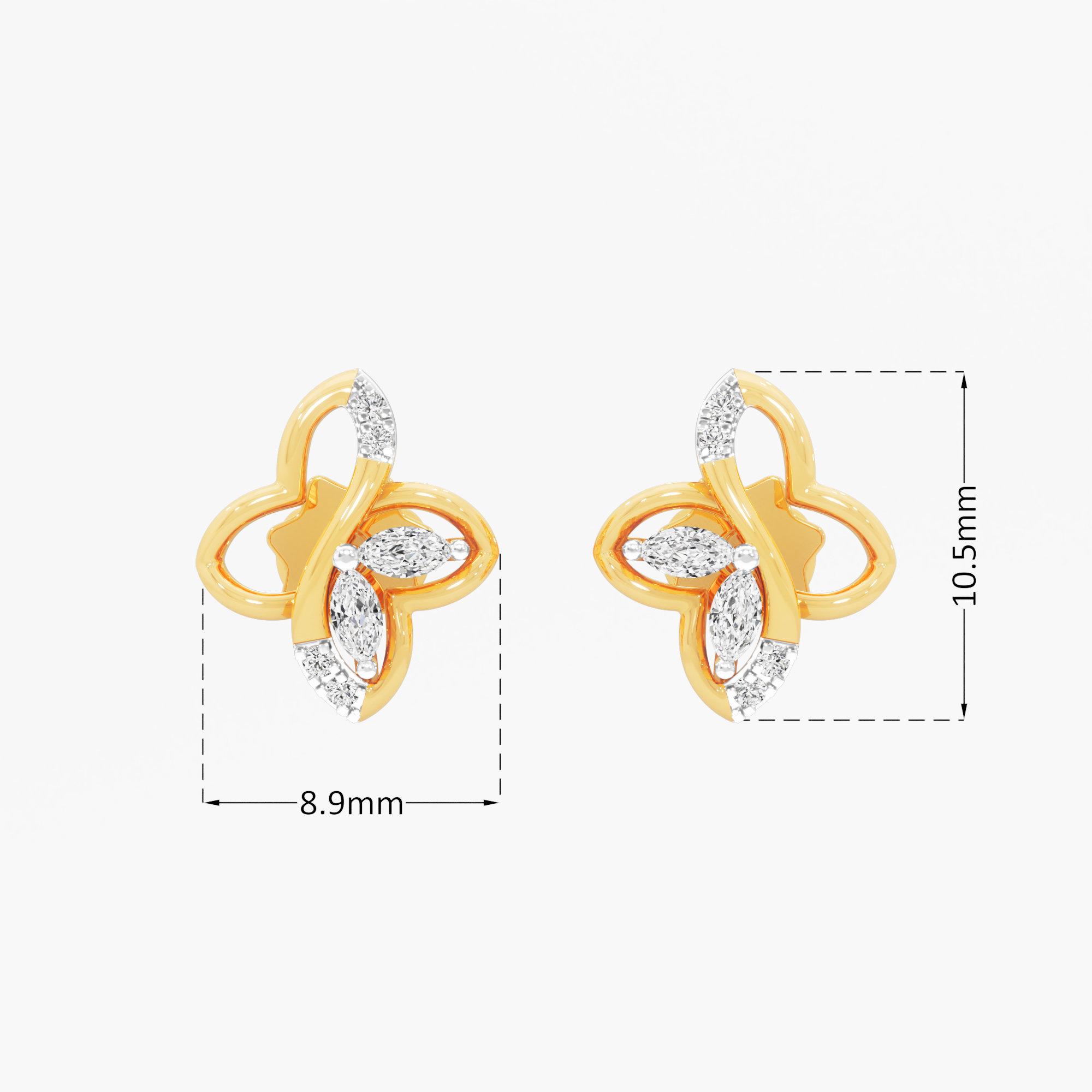 Petal Marquise Stud Earrings in 9KT Yellow Gold (Diamond Quality: FG-VVS VS)