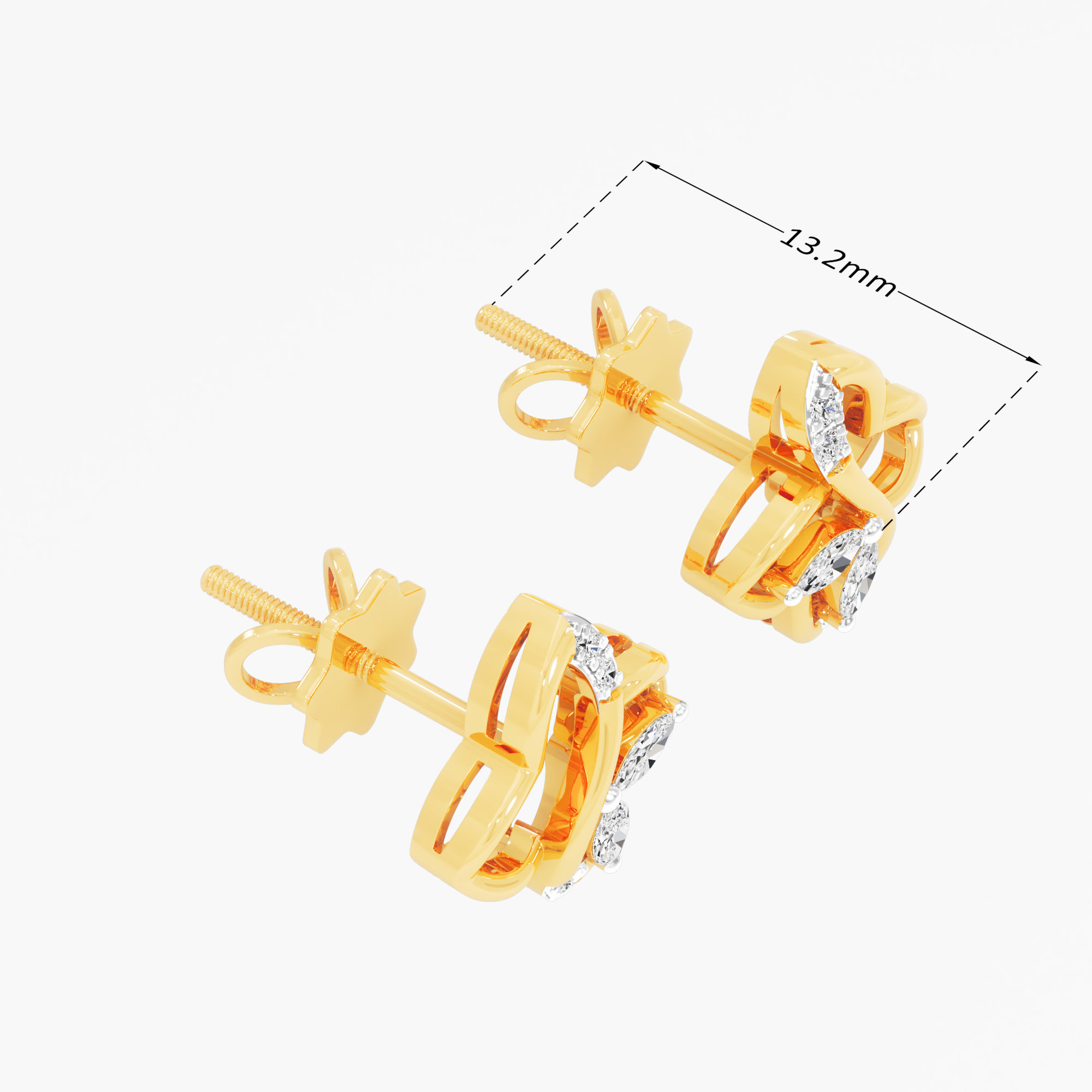 Petal Marquise Stud Earrings in 9KT Yellow Gold (Diamond Quality: FG-VVS VS)