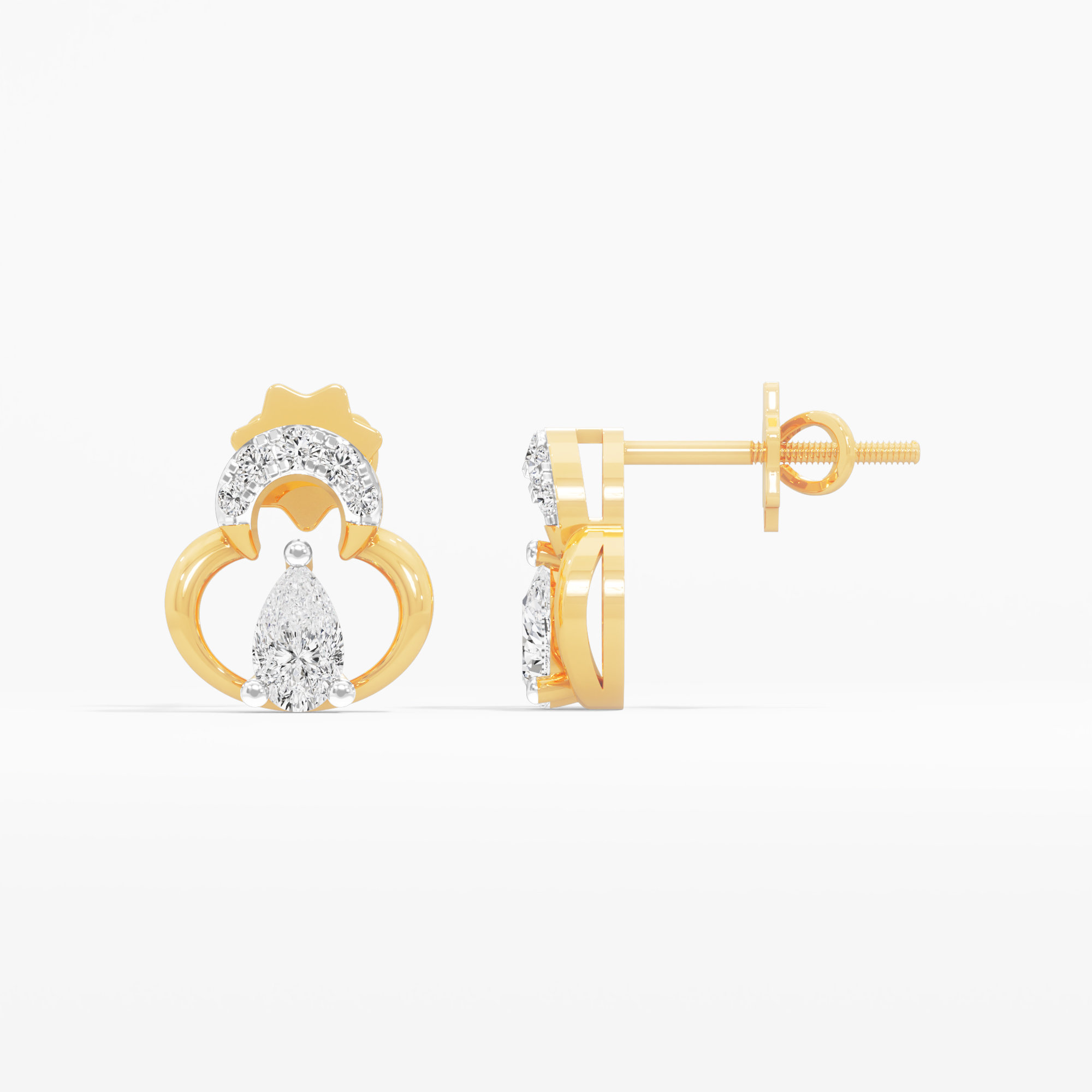 Wishbone Pear Stud Earrings in 9KT Yellow Gold (Diamond Quality: FG-VVS VS)
