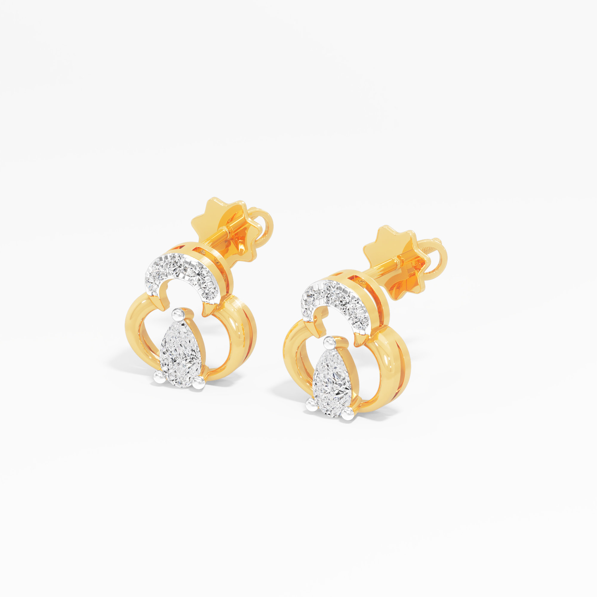 Wishbone Pear Stud Earrings in 9KT Yellow Gold (Diamond Quality: FG-VVS VS)
