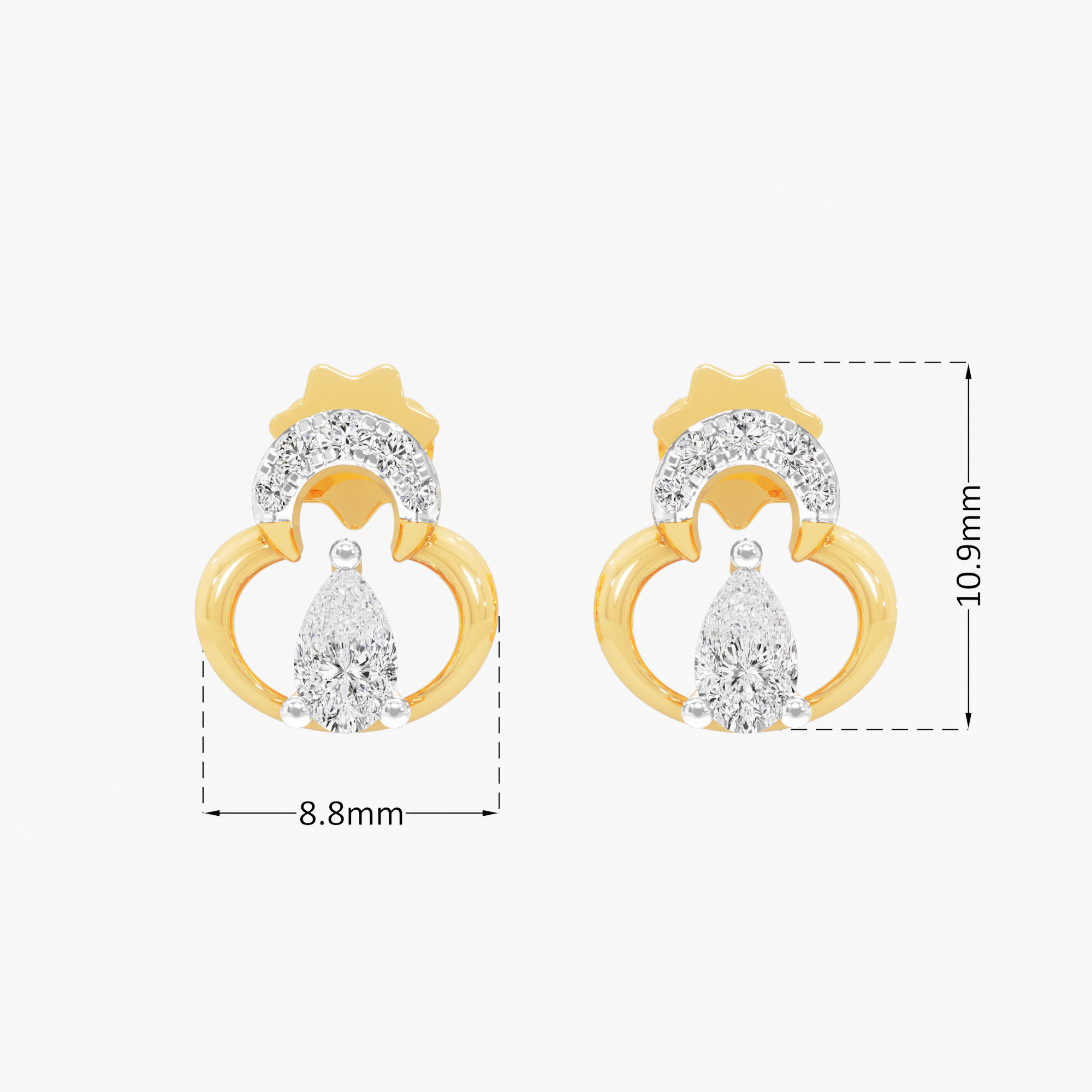 Wishbone Pear Stud Earrings in 9KT Yellow Gold (Diamond Quality: FG-VVS VS)