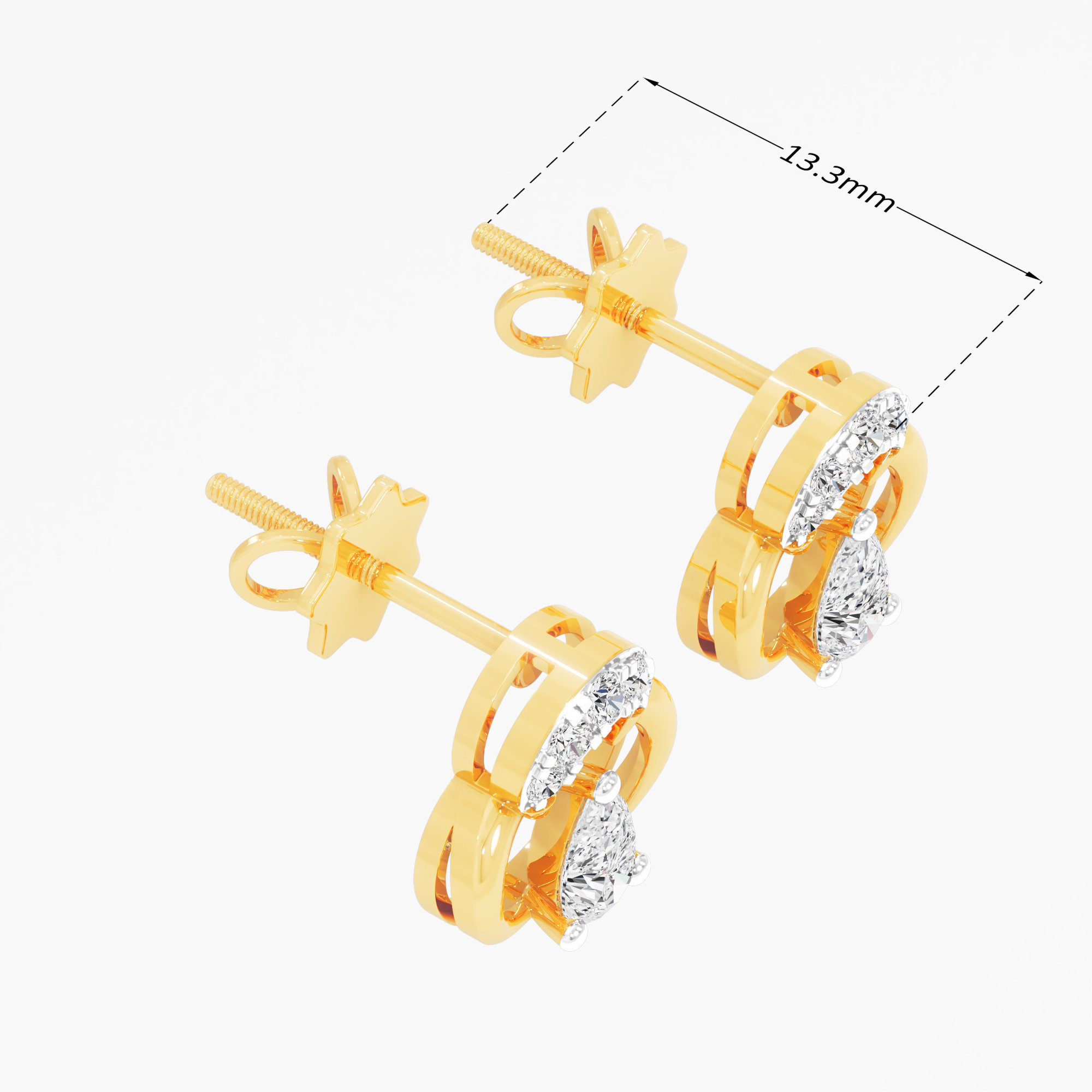 Wishbone Pear Stud Earrings in 9KT Yellow Gold (Diamond Quality: FG-VVS VS)