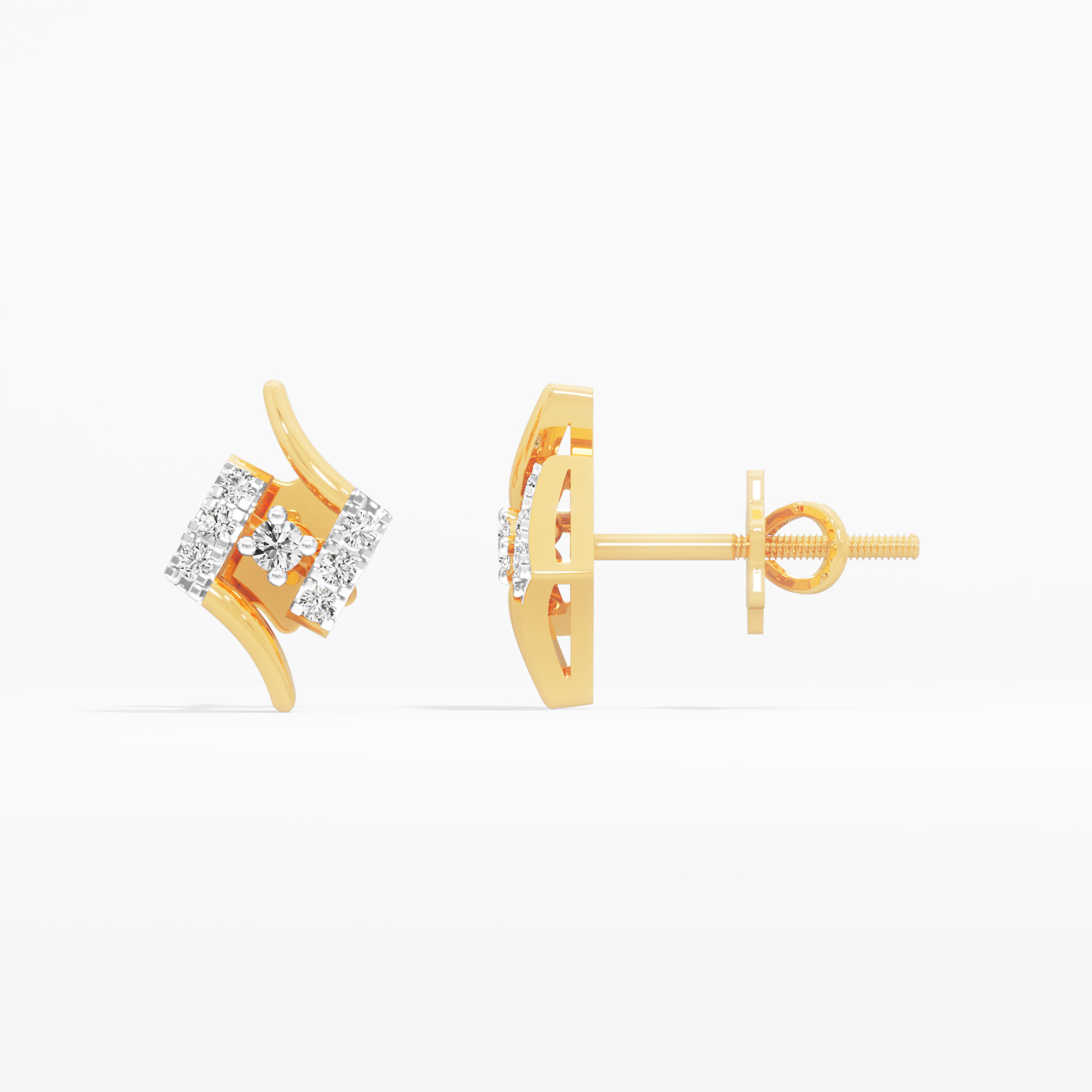 Crescent Split Arc Stud Earrings in 9KT Yellow Gold (Diamond Quality: FG-VVS VS)