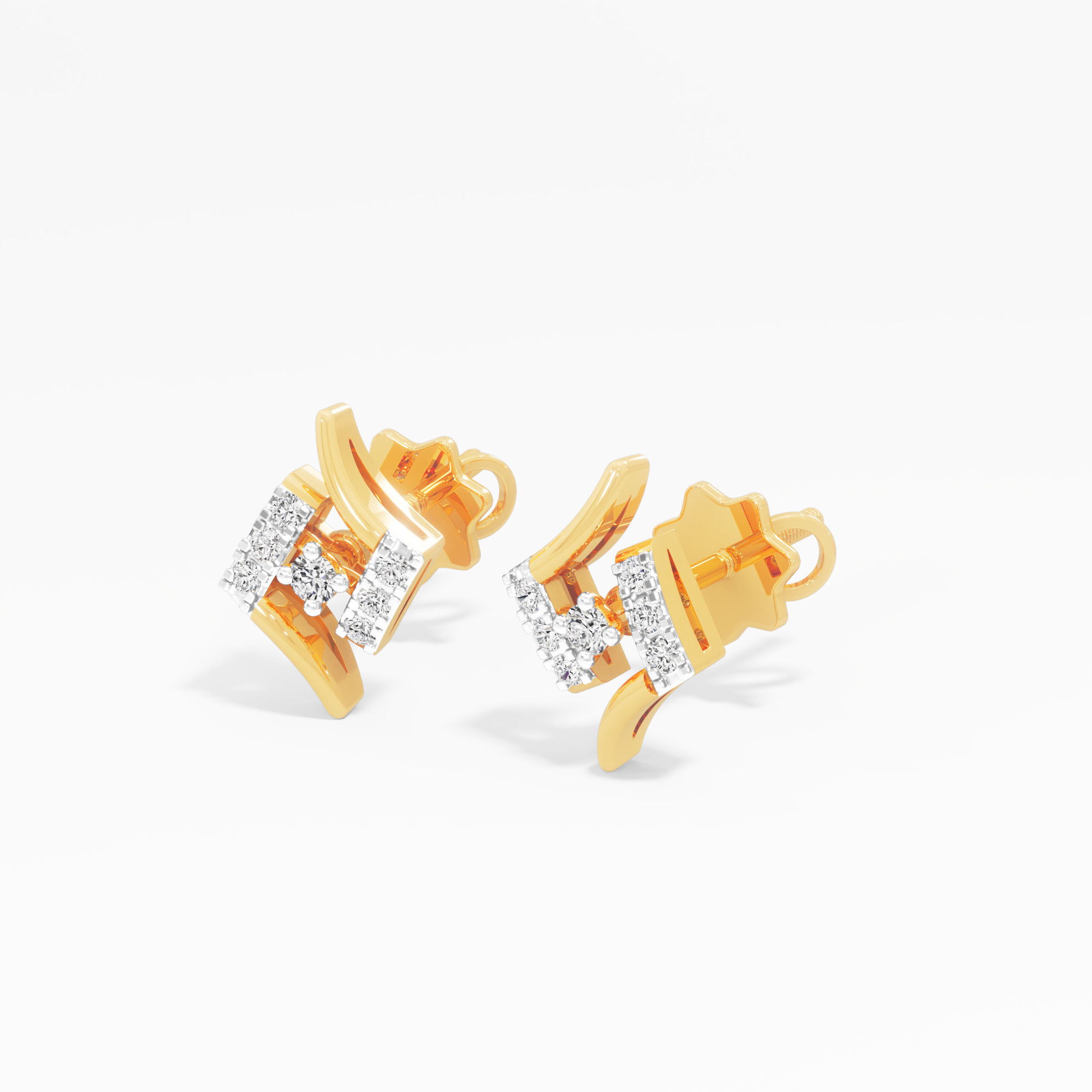 Crescent Split Arc Stud Earrings in 9KT Yellow Gold (Diamond Quality: FG-VVS VS)