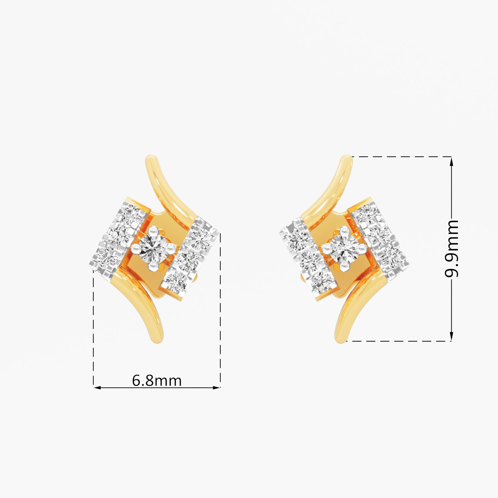 Crescent Split Arc Stud Earrings in 9KT Yellow Gold (Diamond Quality: FG-VVS VS)