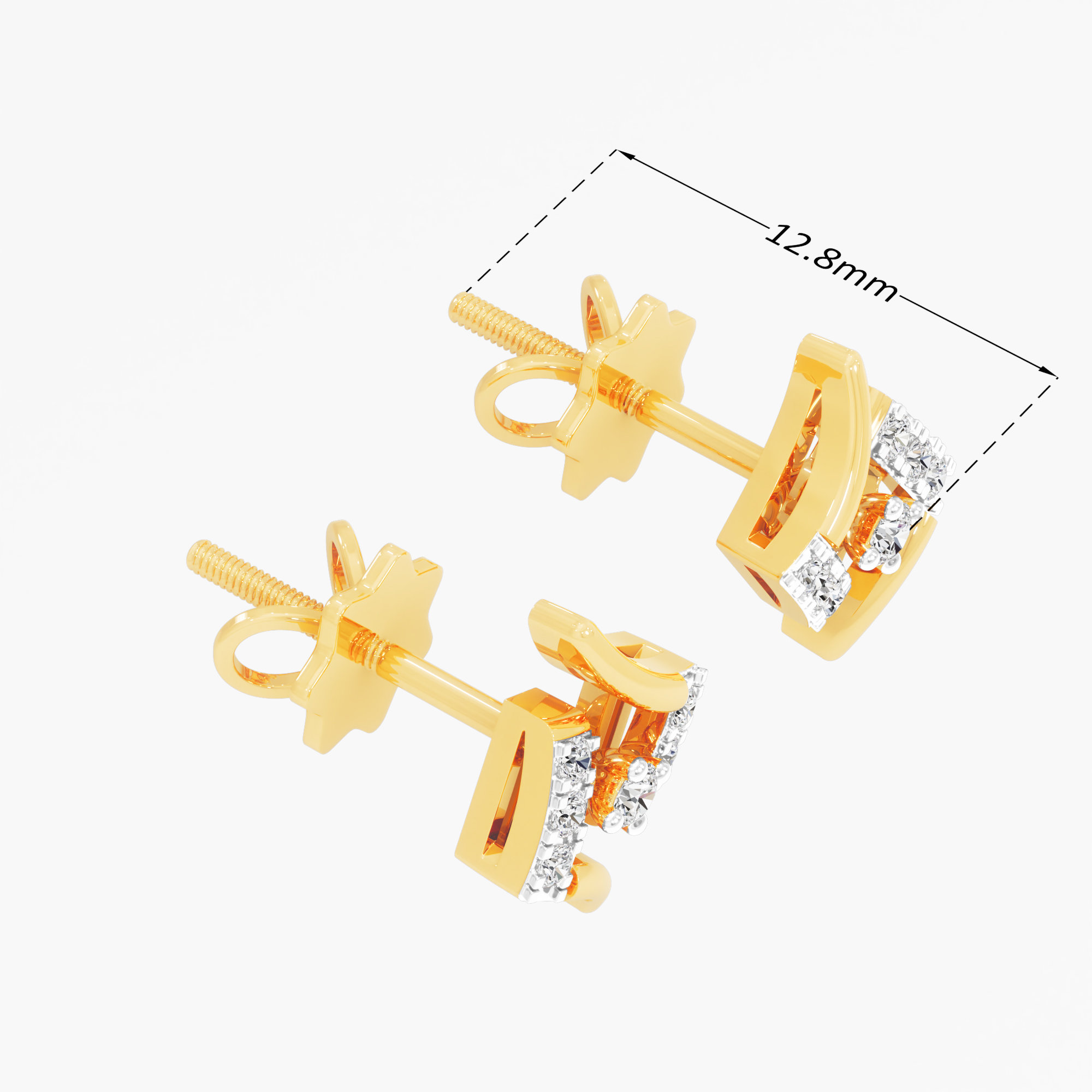 Crescent Split Arc Stud Earrings in 9KT Yellow Gold (Diamond Quality: FG-VVS VS)